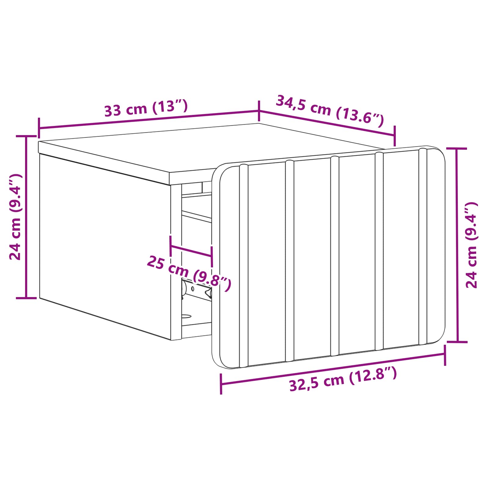 Wandmontierter Nachttisch 2 pcs Sonoma-Eiche 33 x 34,5 x 24 cm