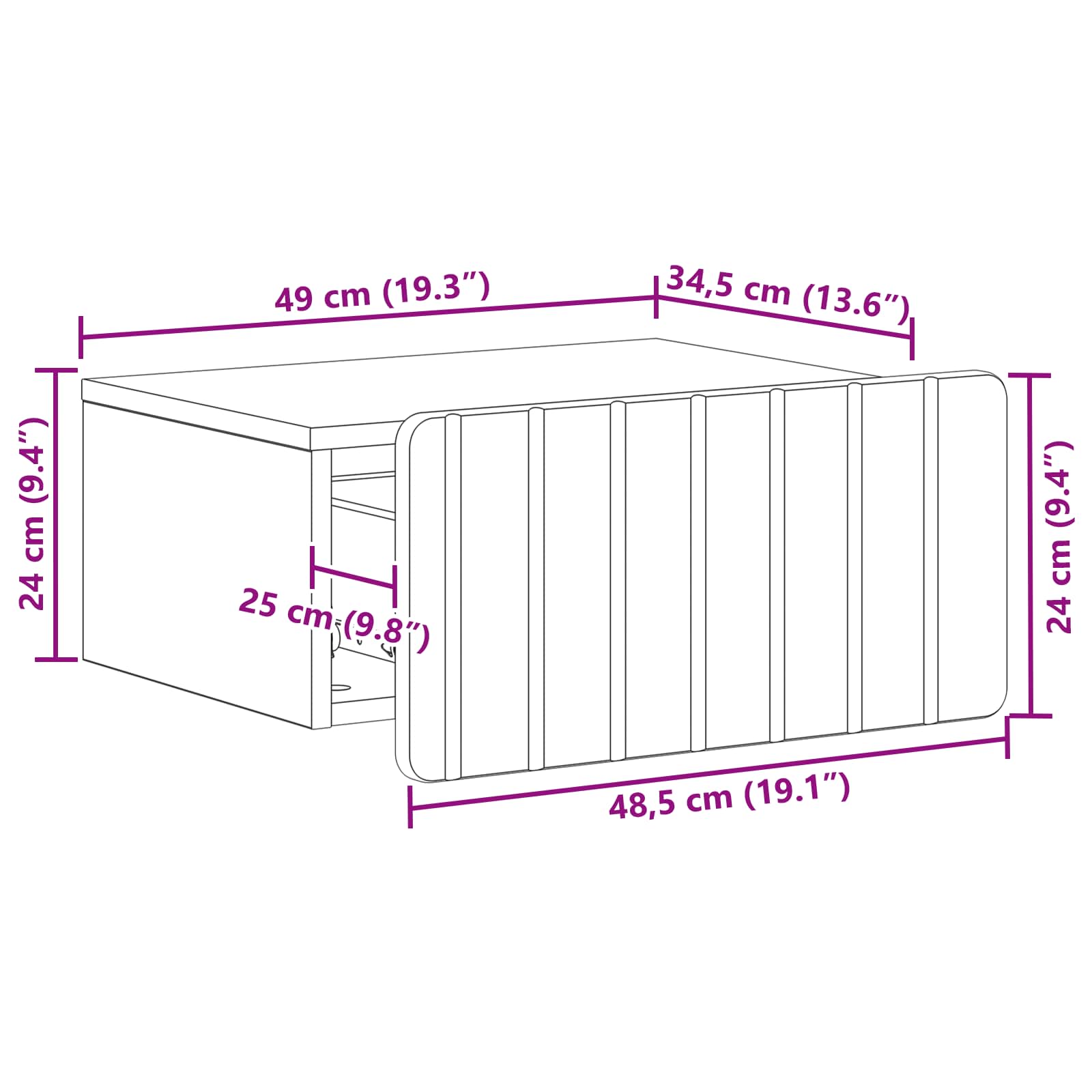 Wandmontierter Nachttisch 2 pcs Betongrau 49 x 34,5 x 24 cm