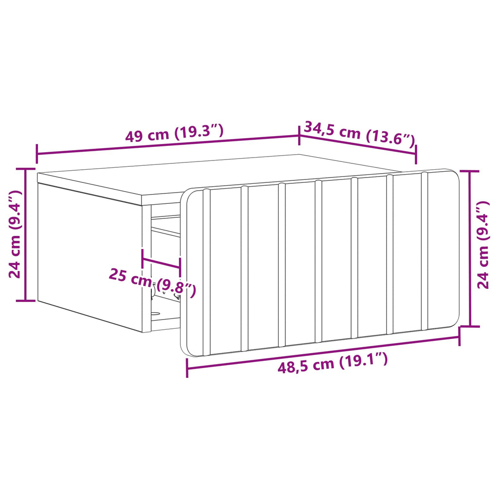 Wandmontierter Nachttisch Graues Sonoma 49 x 34,5 x 24 cm