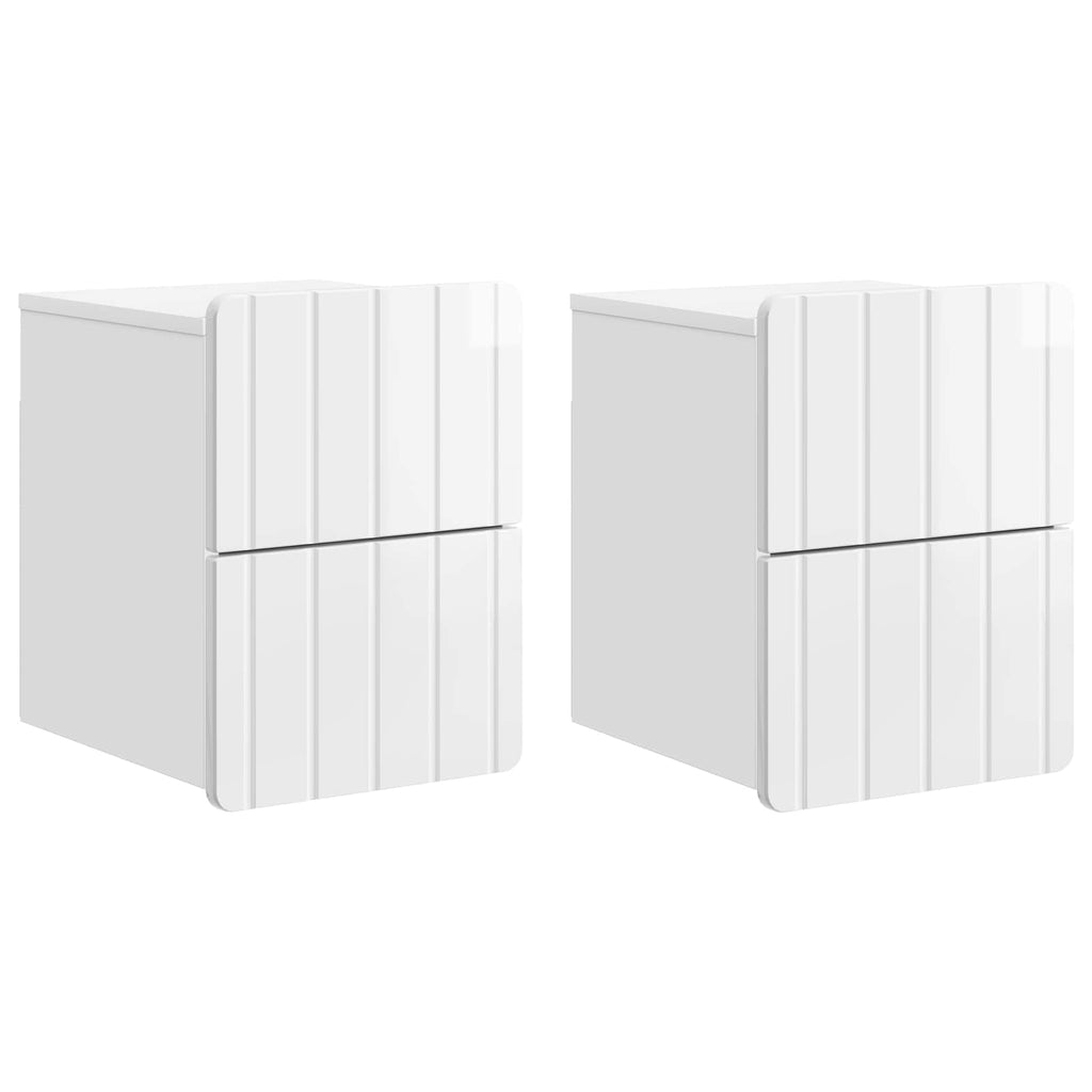 Wandmontierter Nachttisch 2 pcs Hochglanz Weiß Holzwerkstoff