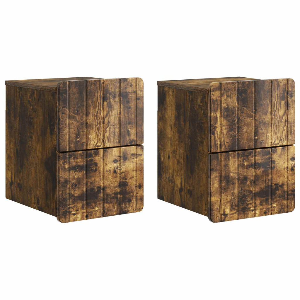 Wandmontierter Nachttisch 2 pcs Geräucherte Eiche Holzwerkstoff