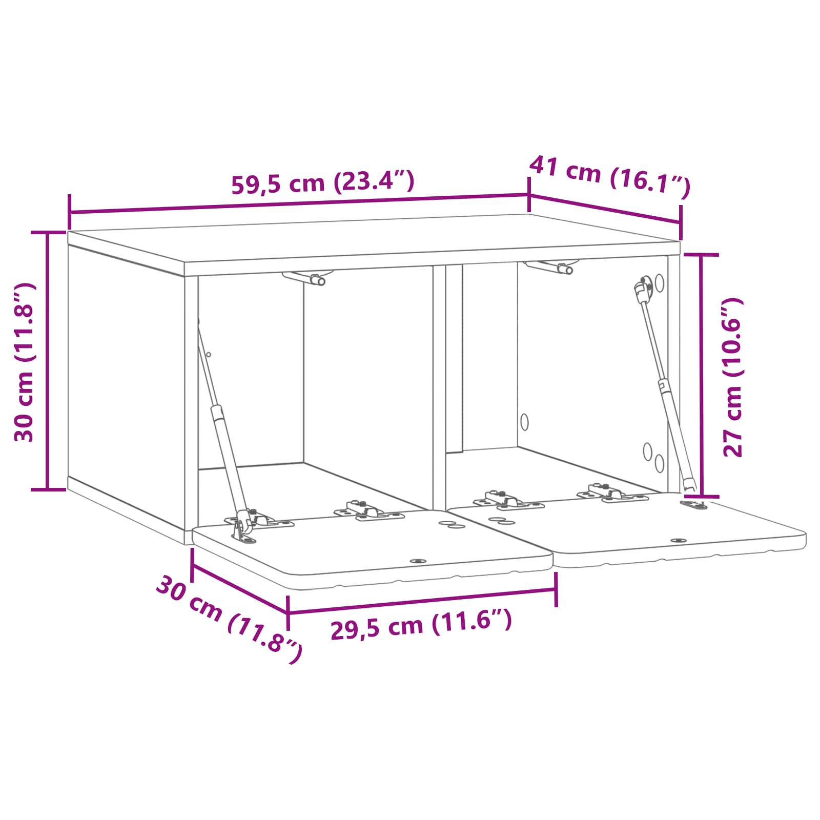 Wandmontierter TV-Schrank Altholz 59,5 x 41 x 30 cm