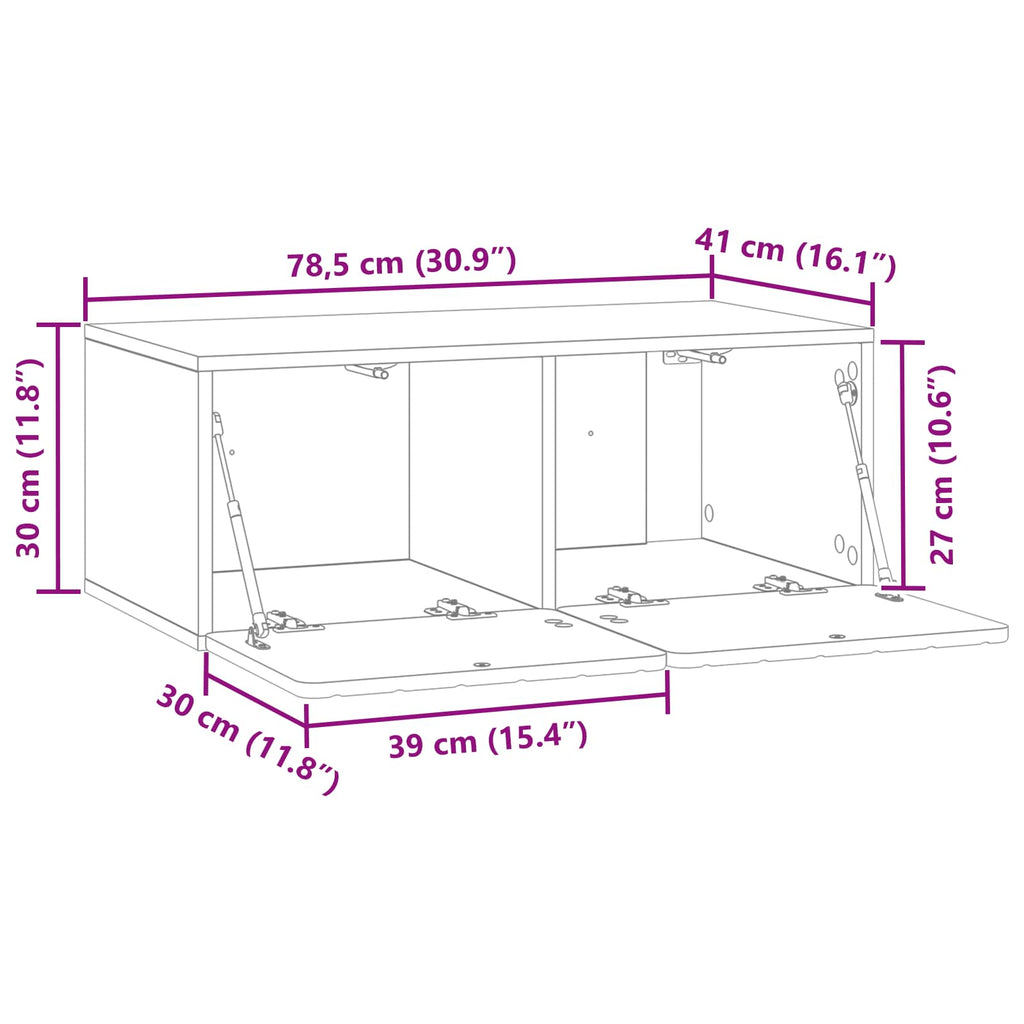 Wandmontierter TV-Schrank Schwarz 78,5 x 41 x 30 cm