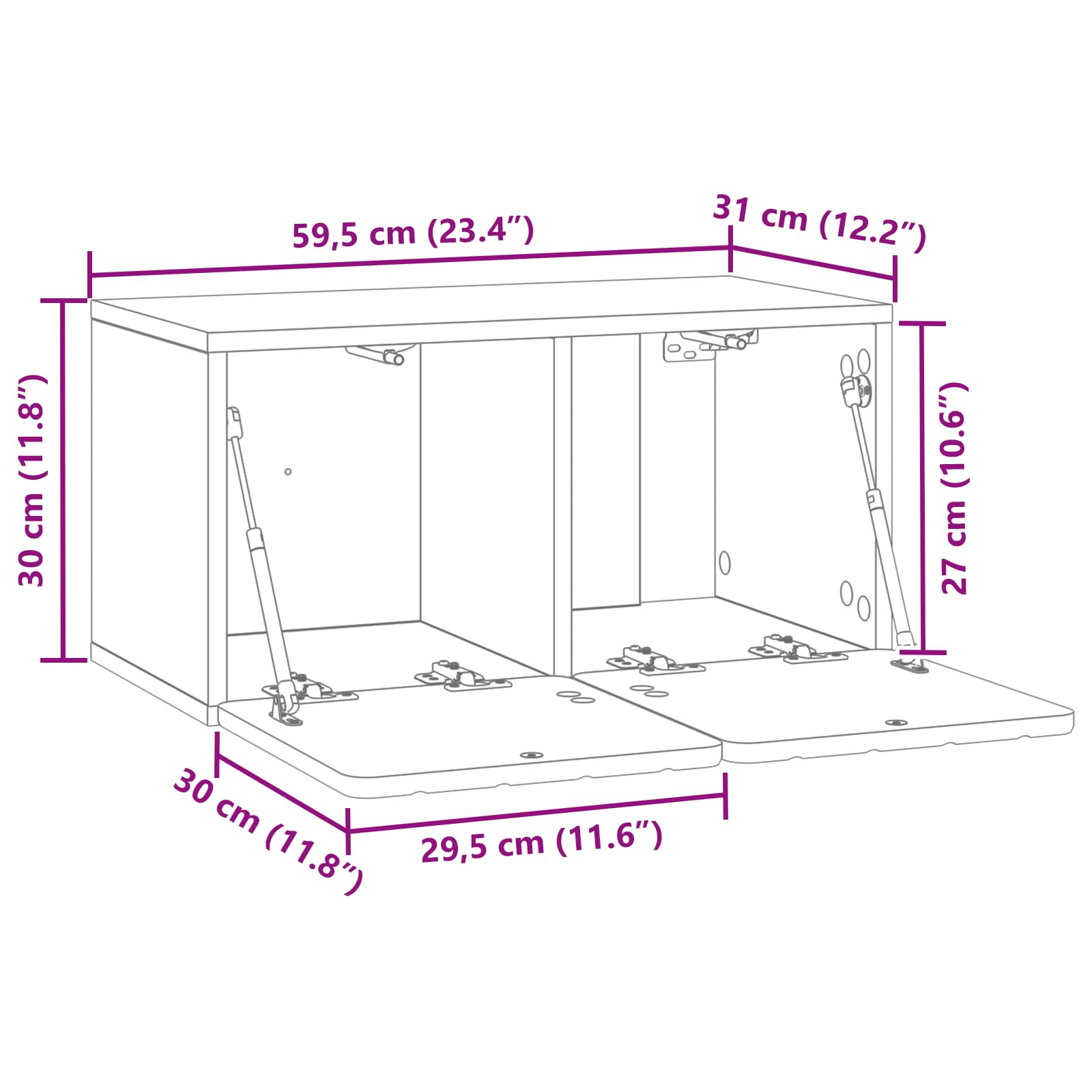 Wandmontierter TV-Schrank Geräucherte Eiche 59,5 x 31 x 30 cm