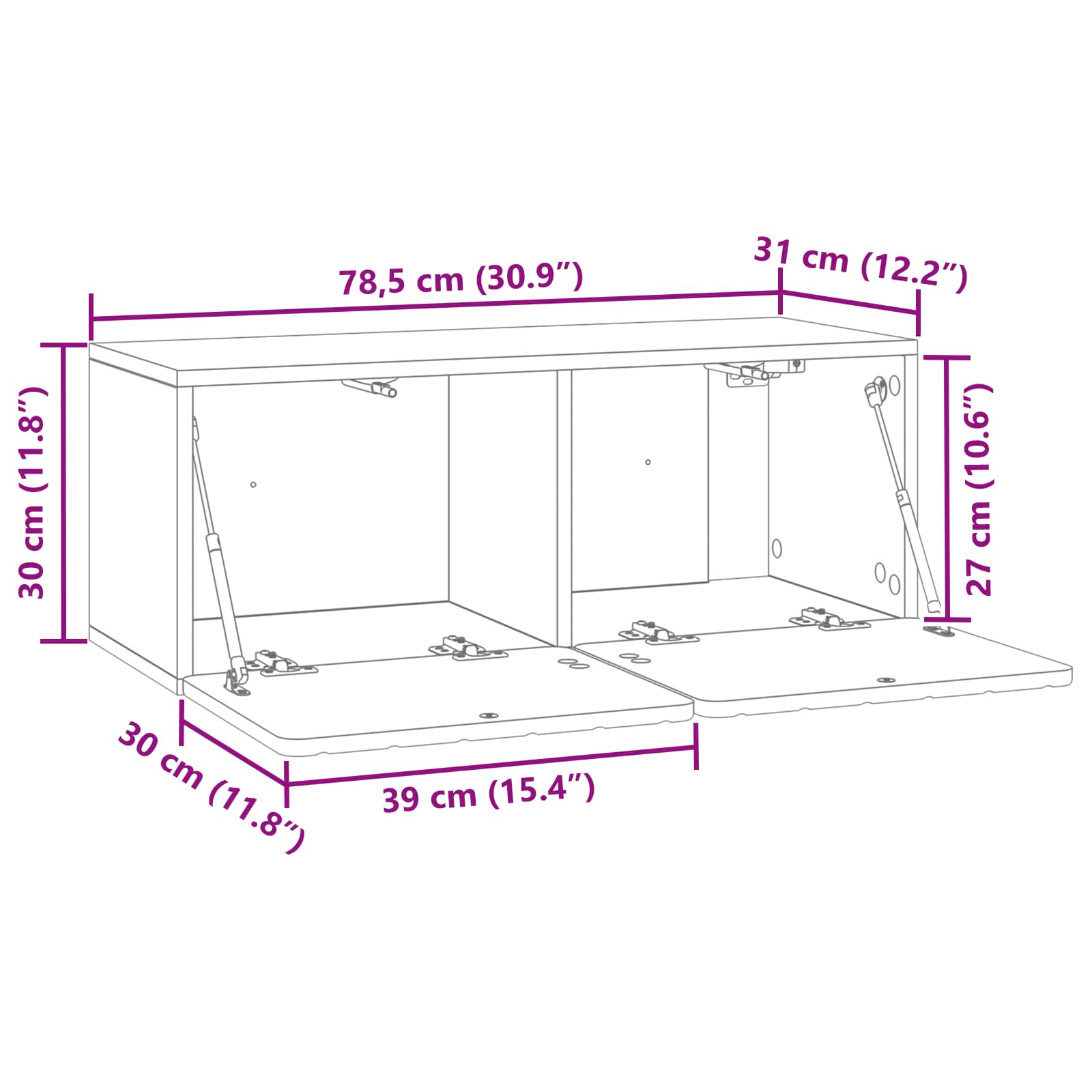 Wandmontierter TV-Schrank Altholz 78,5 x 31 x 30 cm