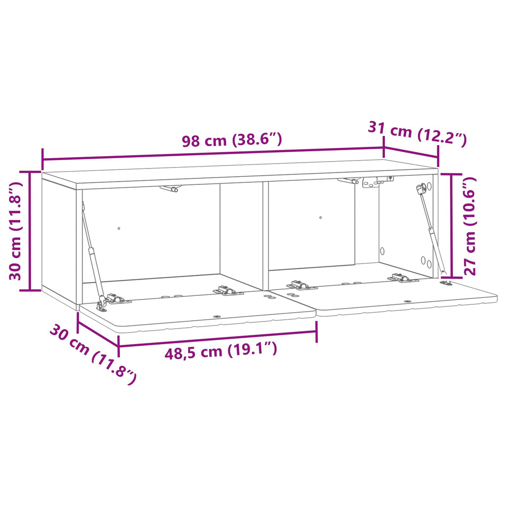 Wandmontierter TV-Schrank Graues Sonoma 98 x 31 x 30 cm