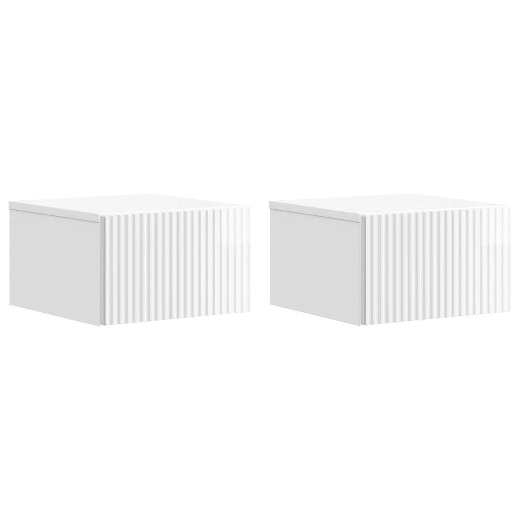 Wandmontierter Nachttisch 2 pcs Hochglanz Weiß Holzwerkstoff