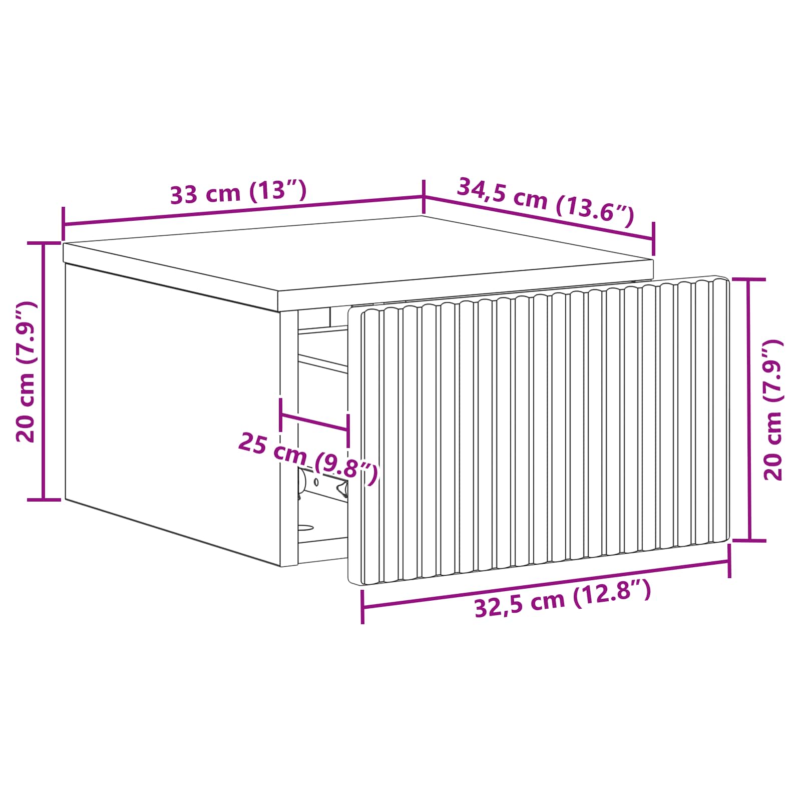 Wandmontierter Nachttisch Altholz 33 x 34,5 x 20 cm