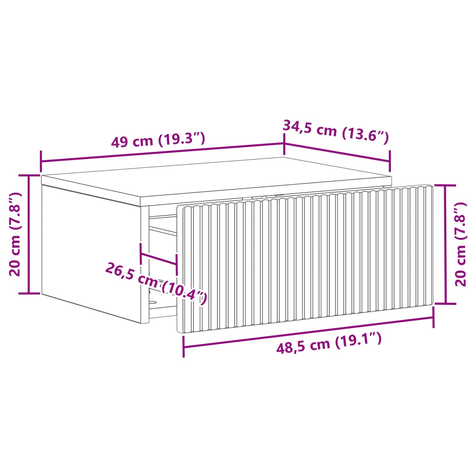 Wandmontierter Nachttisch 2 pcs Schwarz 49 x 34,5 x 20 cm