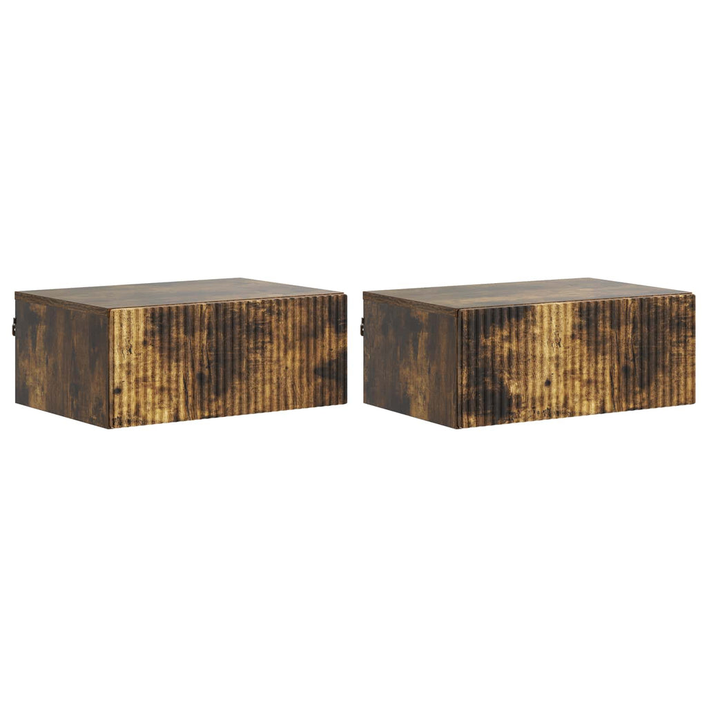 Wandmontierter Nachttisch 2 pcs Geräucherte Eiche Holzwerkstoff