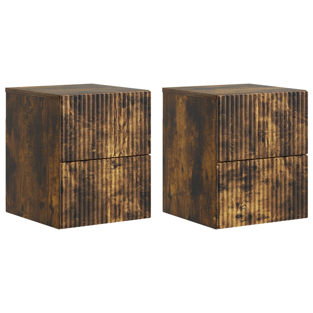 Wandmontierter Nachttisch 2 pcs Geräucherte Eiche Holzwerkstoff