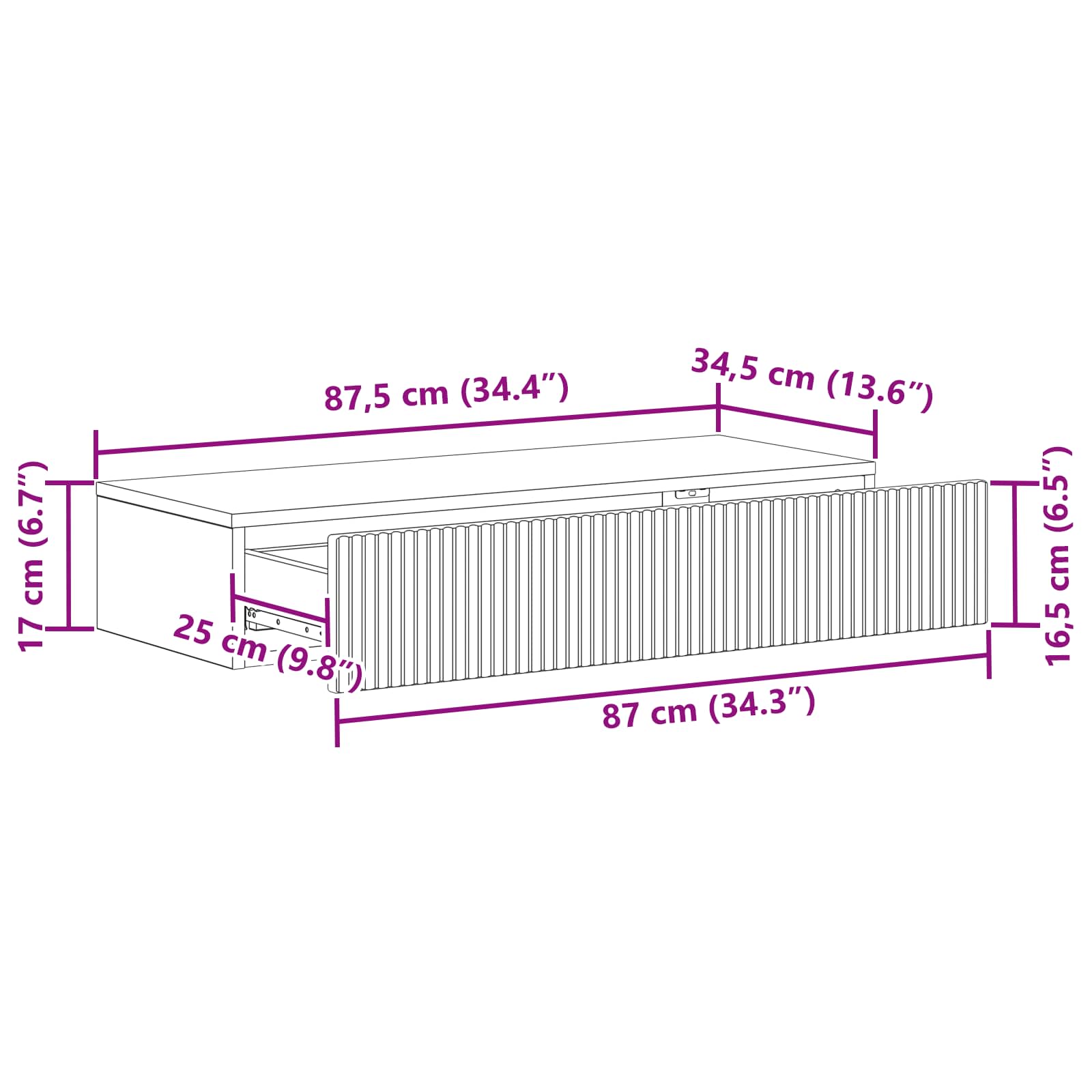 Wandmontierter Beistelltisch Weiß 87,5 x 34,5 x 17 cm