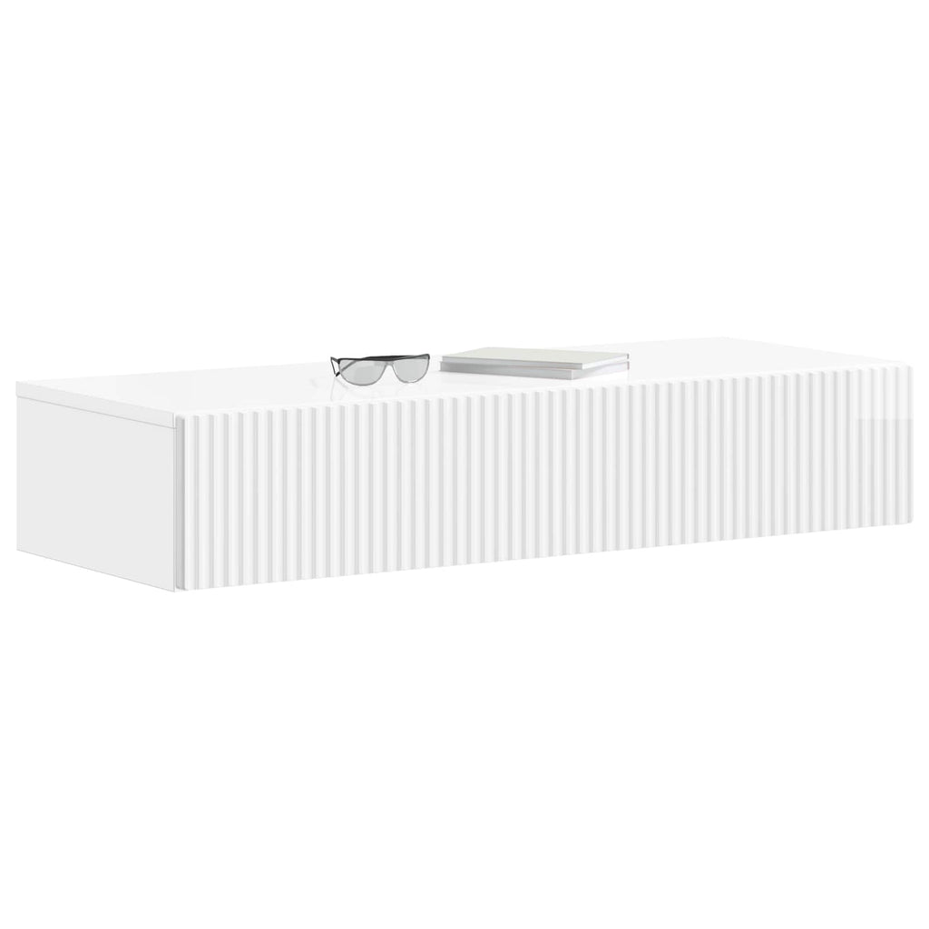 Wandmontierter Beistelltisch Hochglanz Weiß 87,5 x 34,5 x 17 cm