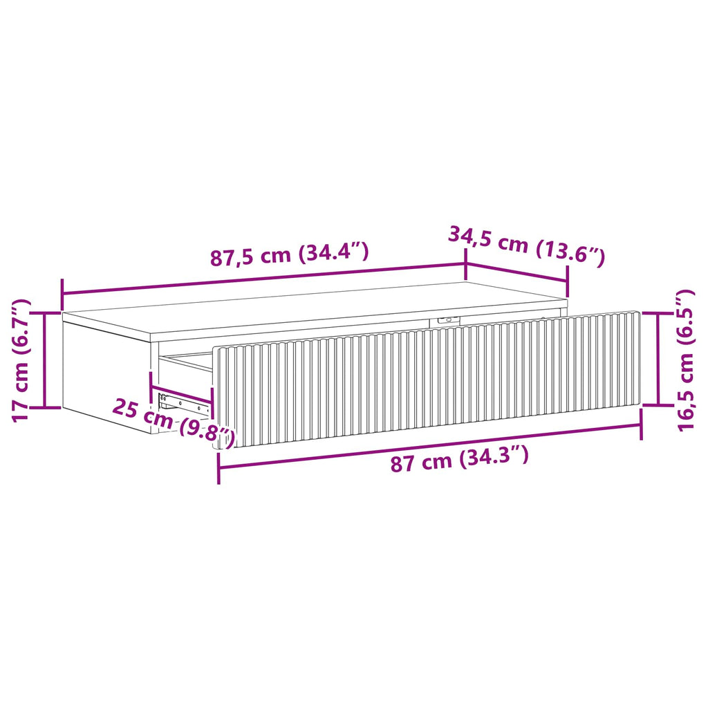 Wandmontierter Beistelltisch Graues Sonoma 87,5 x 34,5 x 17 cm