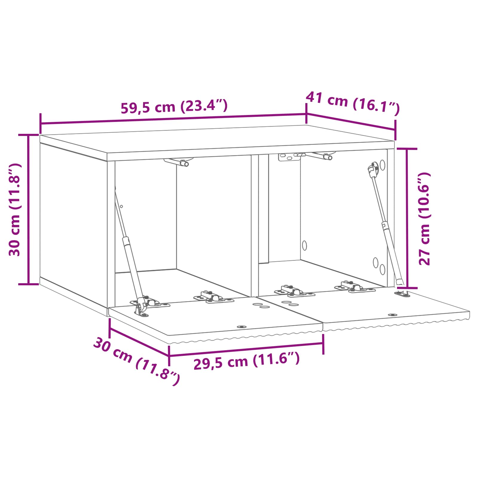 Wandmontierter TV-Schrank Betongrau 59,5 x 41 x 30 cm