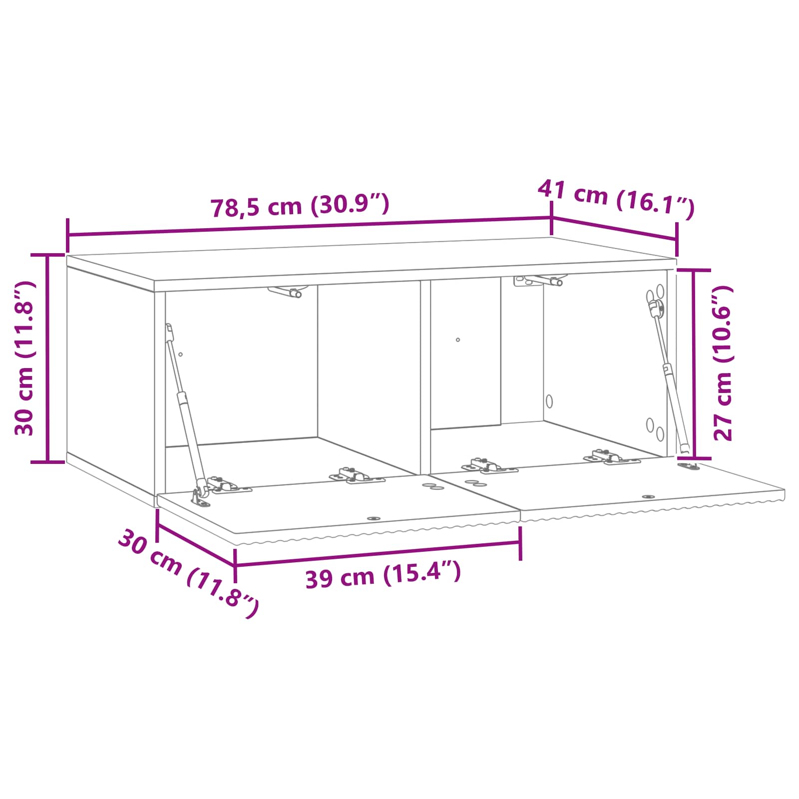 Wandmontierter TV-Schrank Altholz 78,5 x 41 x 30 cm