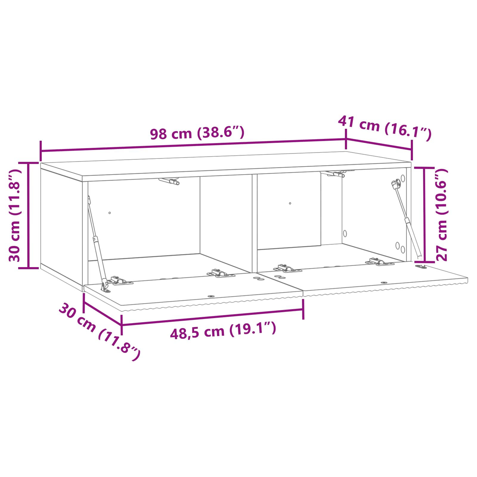 Wandmontierter TV-Schrank Betongrau 98 x 41 x 30 cm
