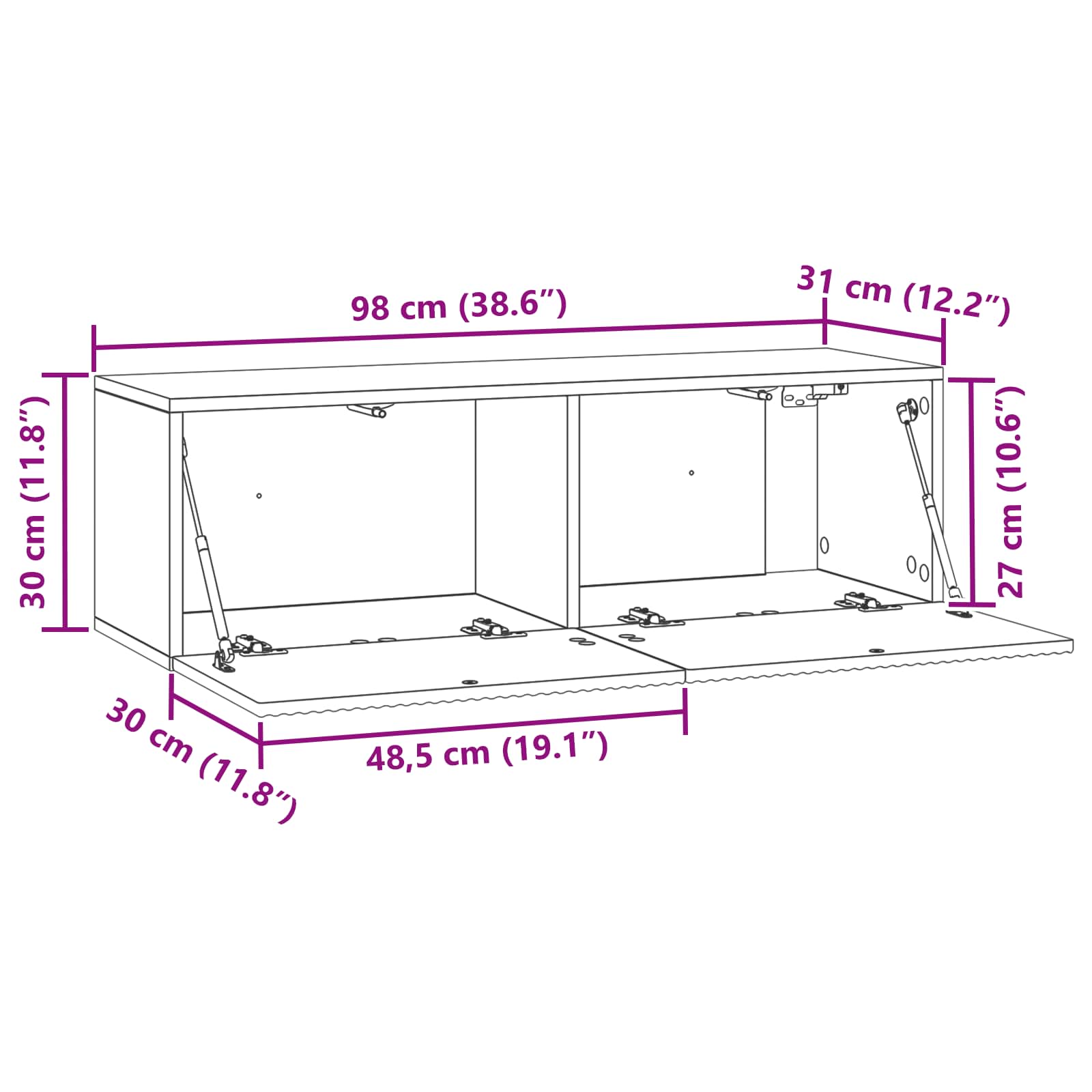 Wandmontierter TV-Schrank Schwarz 98 x 31 x 30 cm Holzwerkstoff