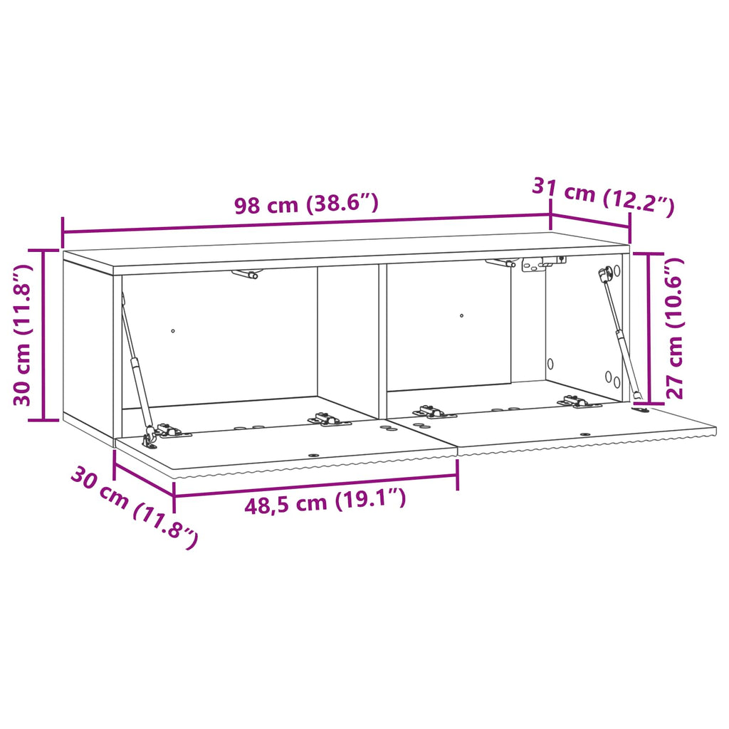 Wandmontierter TV-Schrank Geräucherte Eiche 98 x 31 x 30 cm