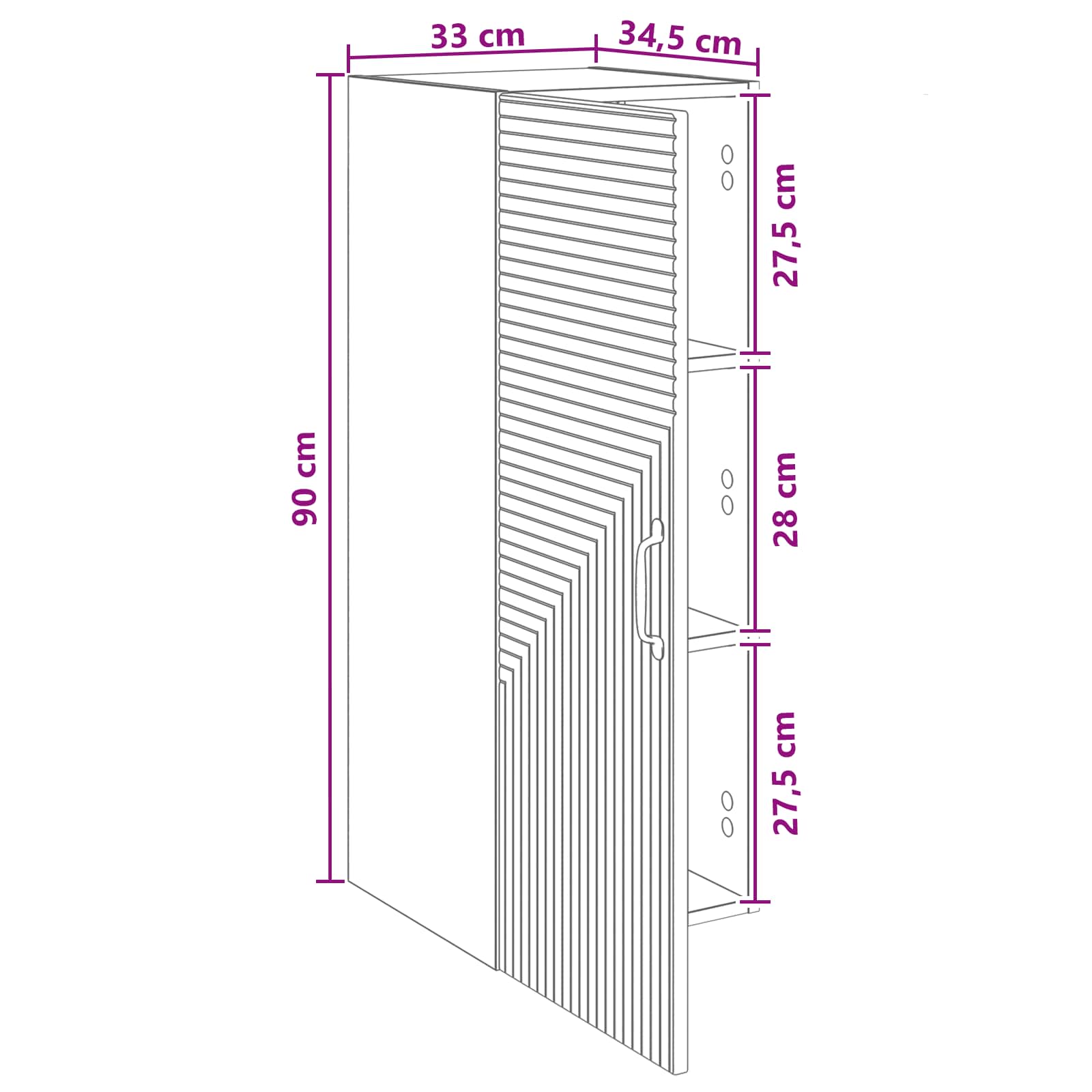 Wandschrank Hochglanz Weiß 33 x 34,5 x 90 cm Holzwerkstoff