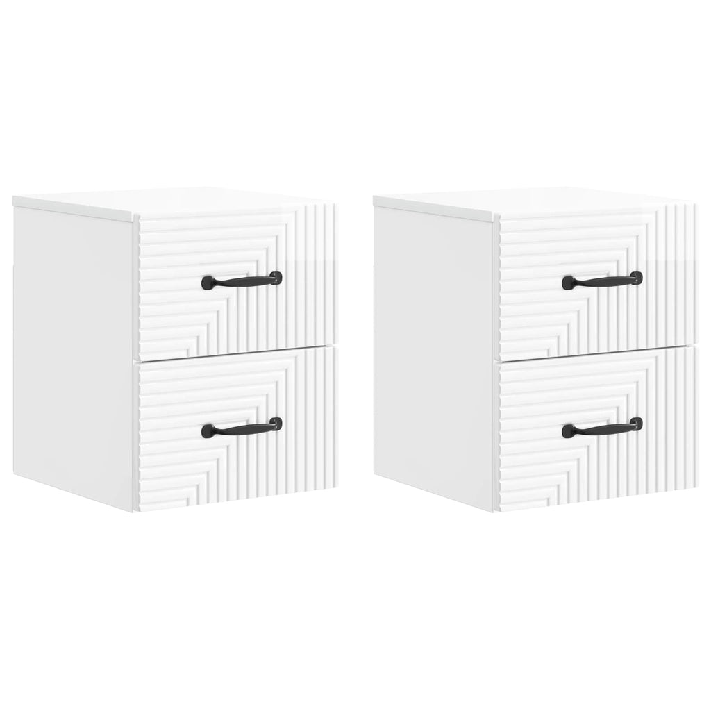 Wandmontierter Nachttisch 2 pcs Hochglanz Weiß Holzwerkstoff