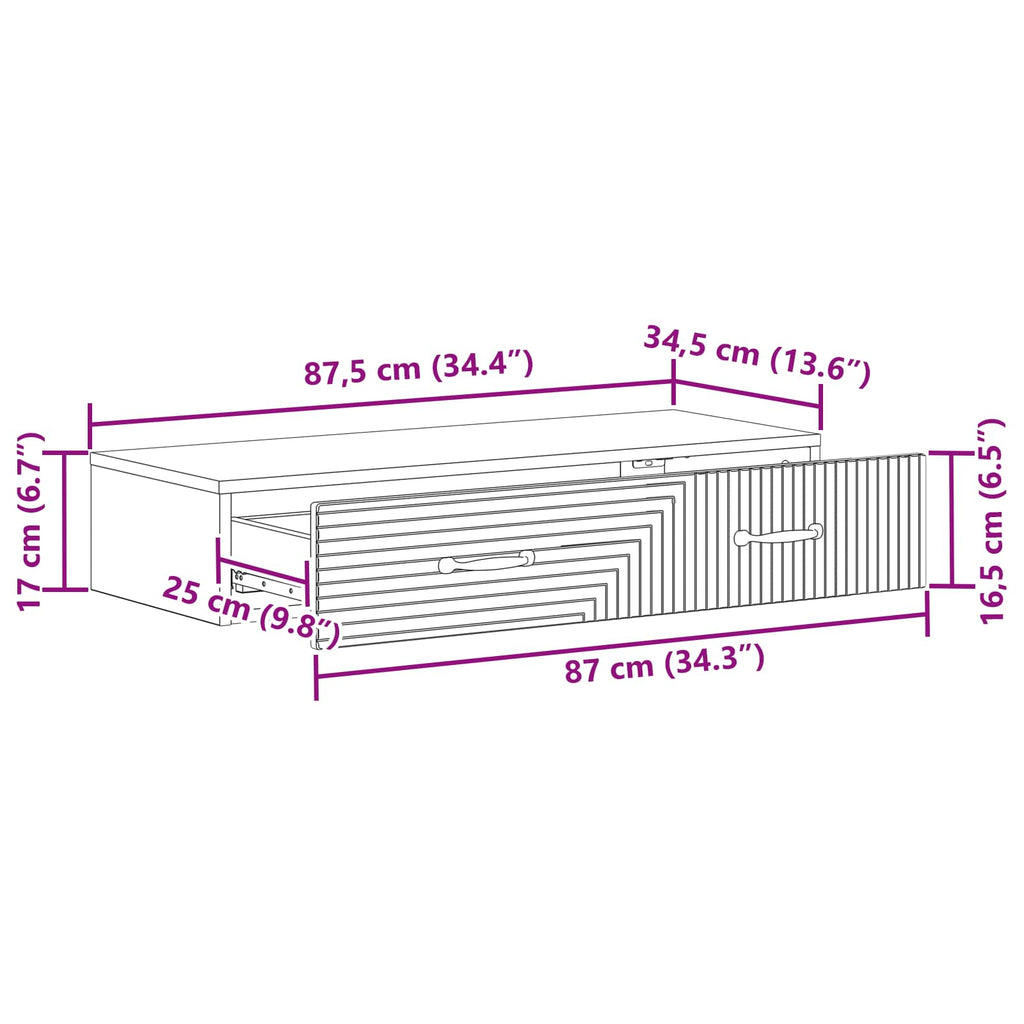 Wandmontierter Beistelltisch Sonoma-Eiche 87,5 x 34,5 x 17 cm