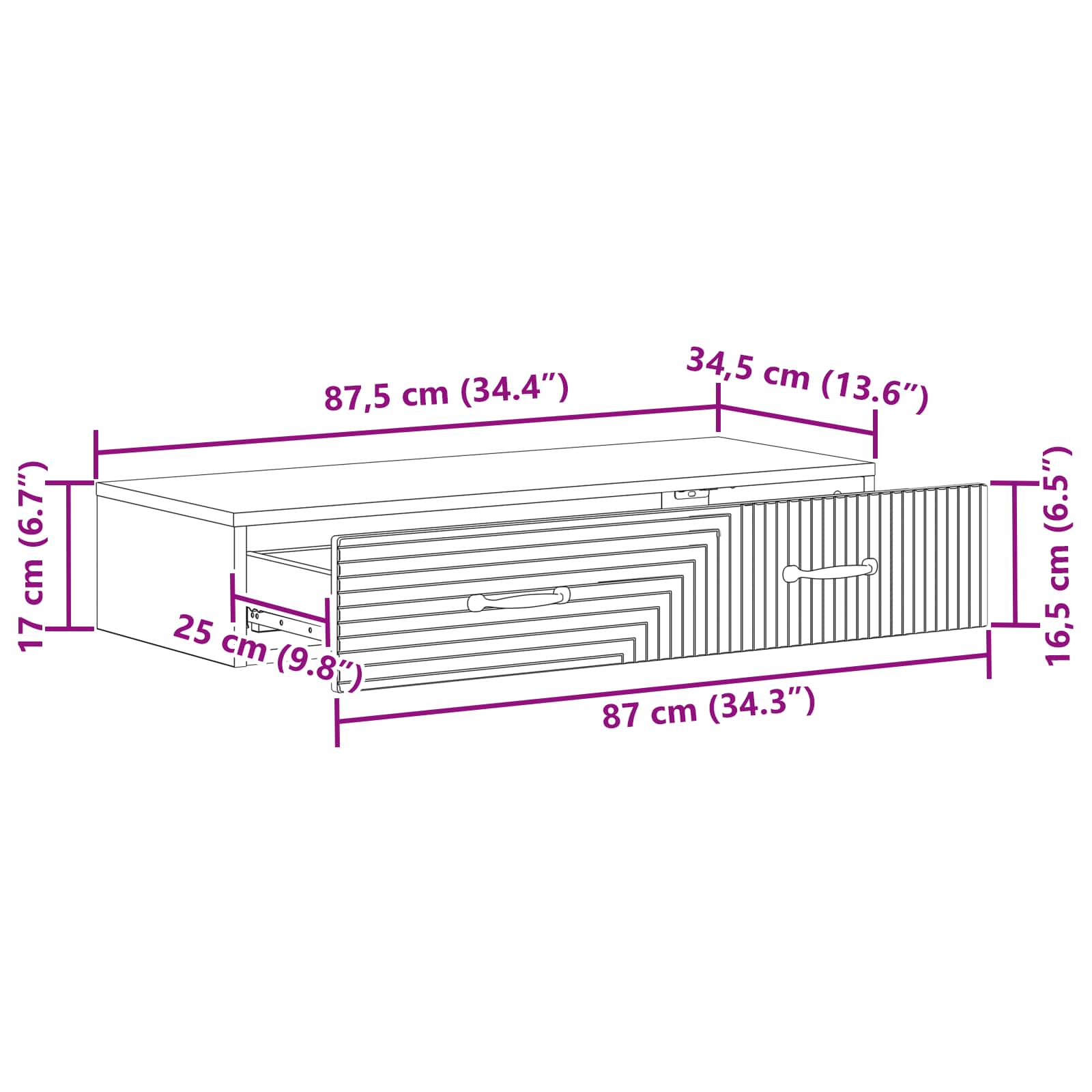Wandmontierter Beistelltisch Betongrau 87,5 x 34,5 x 17 cm