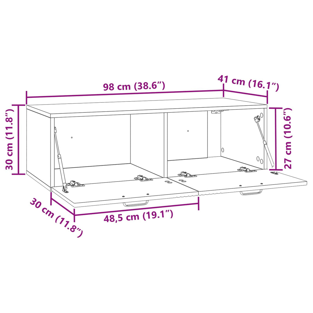 Wandmontierter TV-Schrank Geräucherte Eiche 98 x 41 x 30 cm