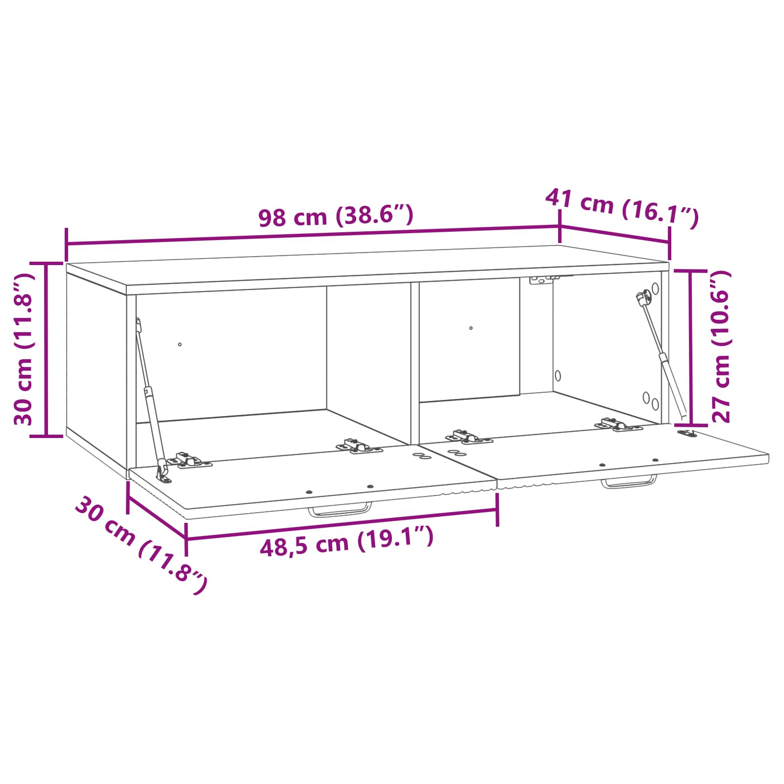 Wandmontierter TV-Schrank Geräucherte Eiche 98 x 41 x 30 cm