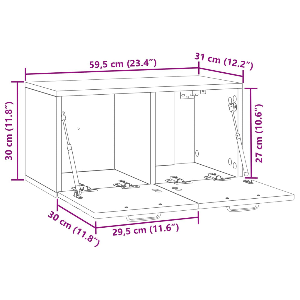 Wandmontierter TV-Schrank Altholz 59,5 x 31 x 30 cm