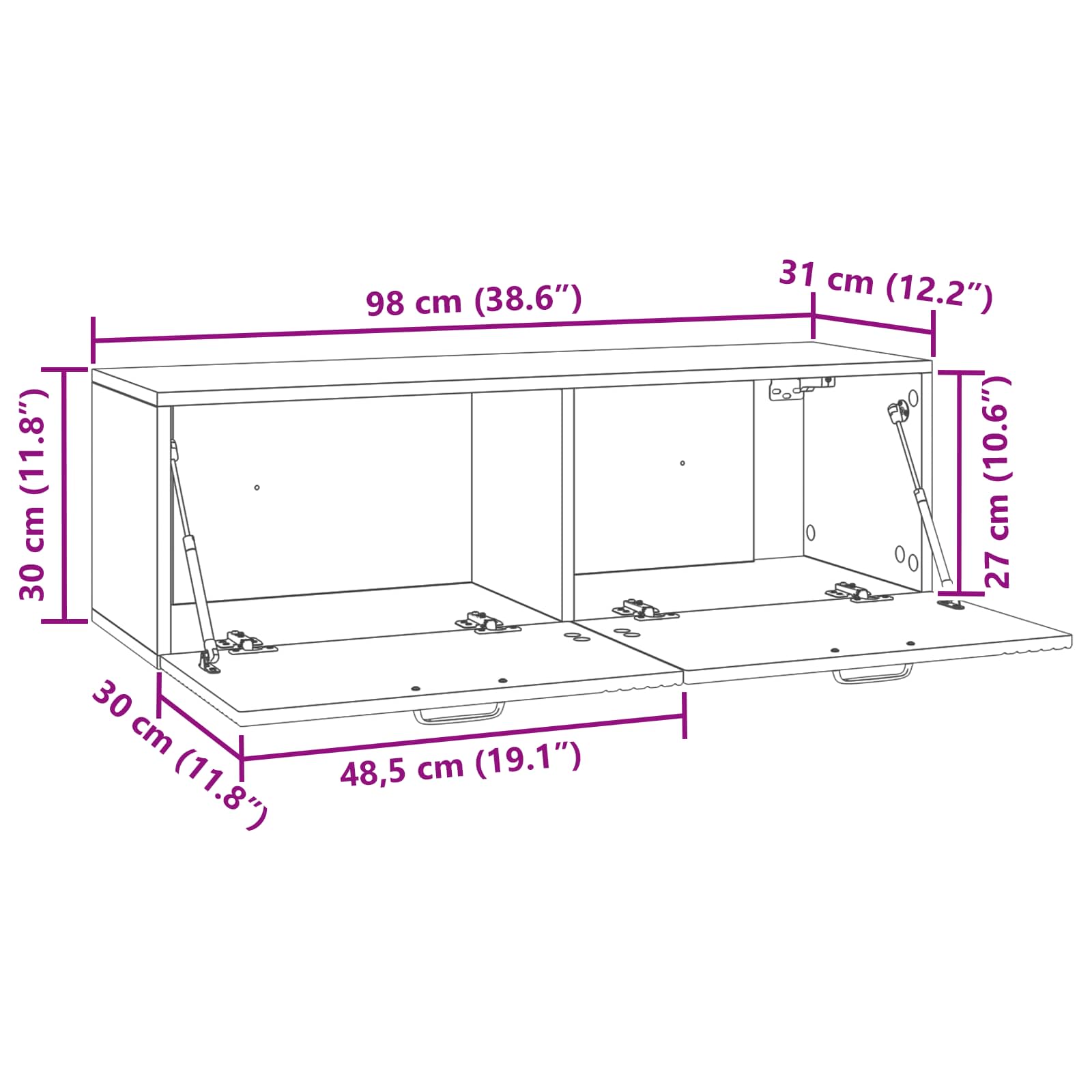 Wandmontierter TV-Schrank Graues Sonoma 98 x 31 x 30 cm