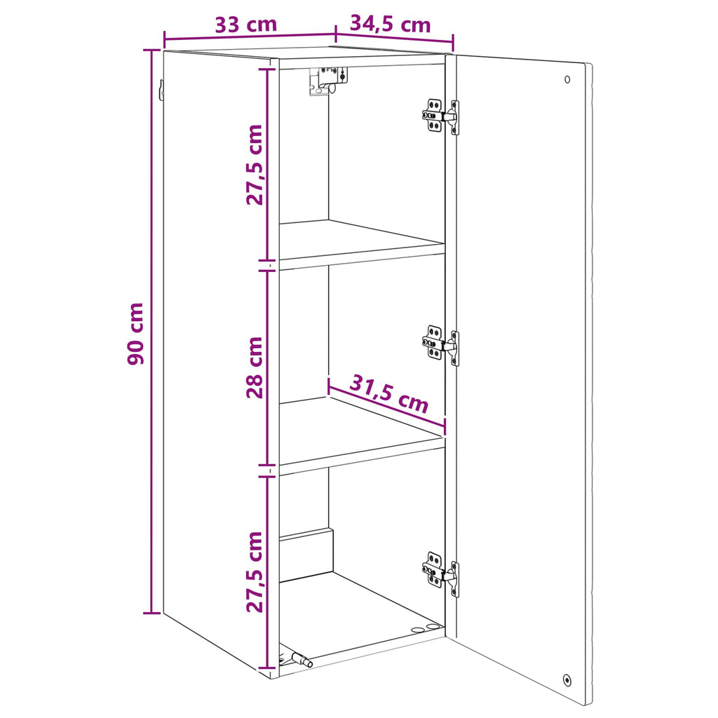 Wandschrank Hochglanz Weiß 33 x 34,5 x 90 cm Holzwerkstoff