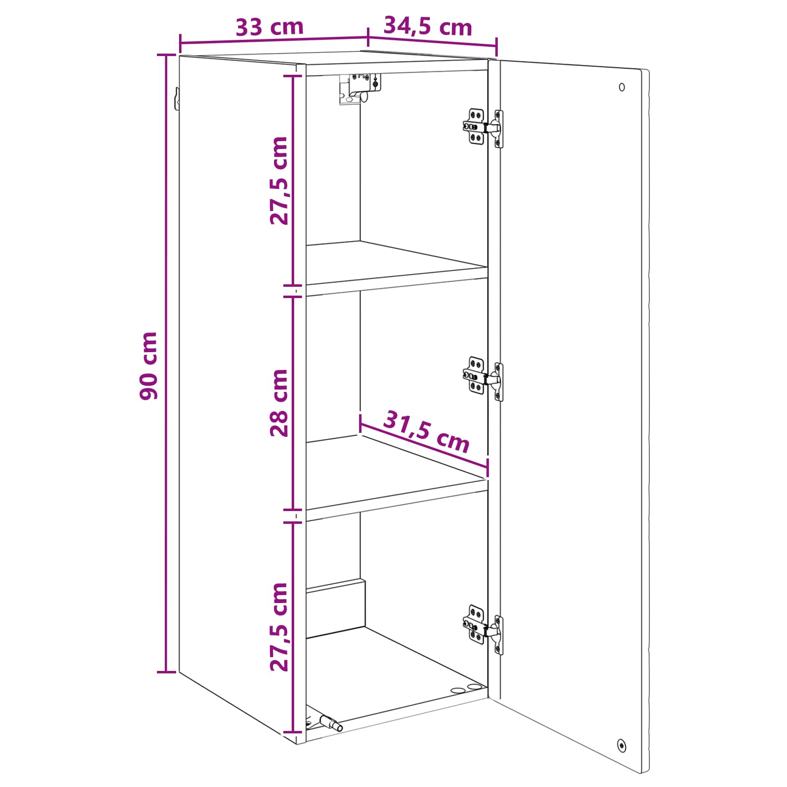 Wandschrank Hochglanz Weiß 33 x 34,5 x 90 cm Holzwerkstoff