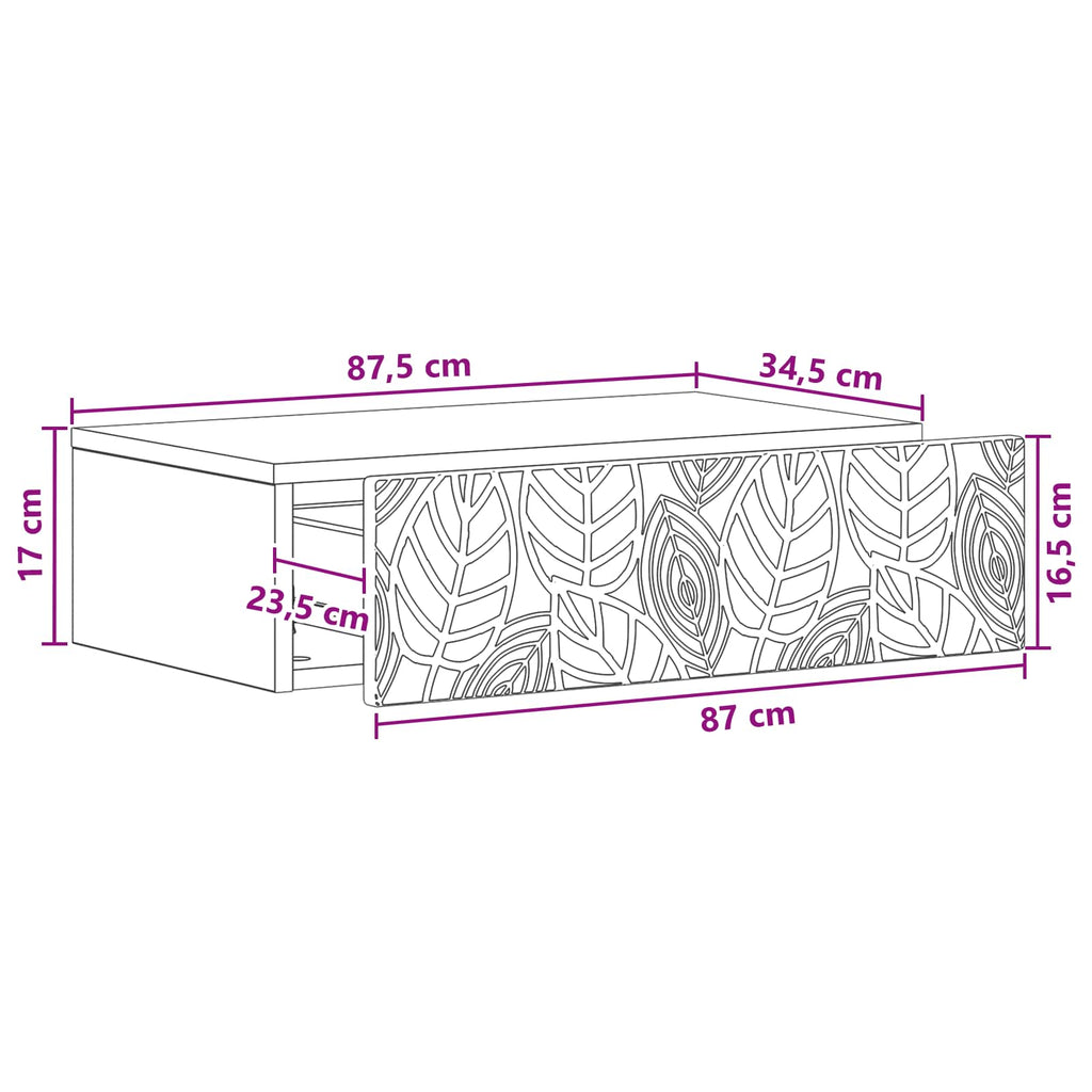 Wandmontierter Beistelltisch Hochglanz Weiß 87,5 x 34,5 x 17 cm