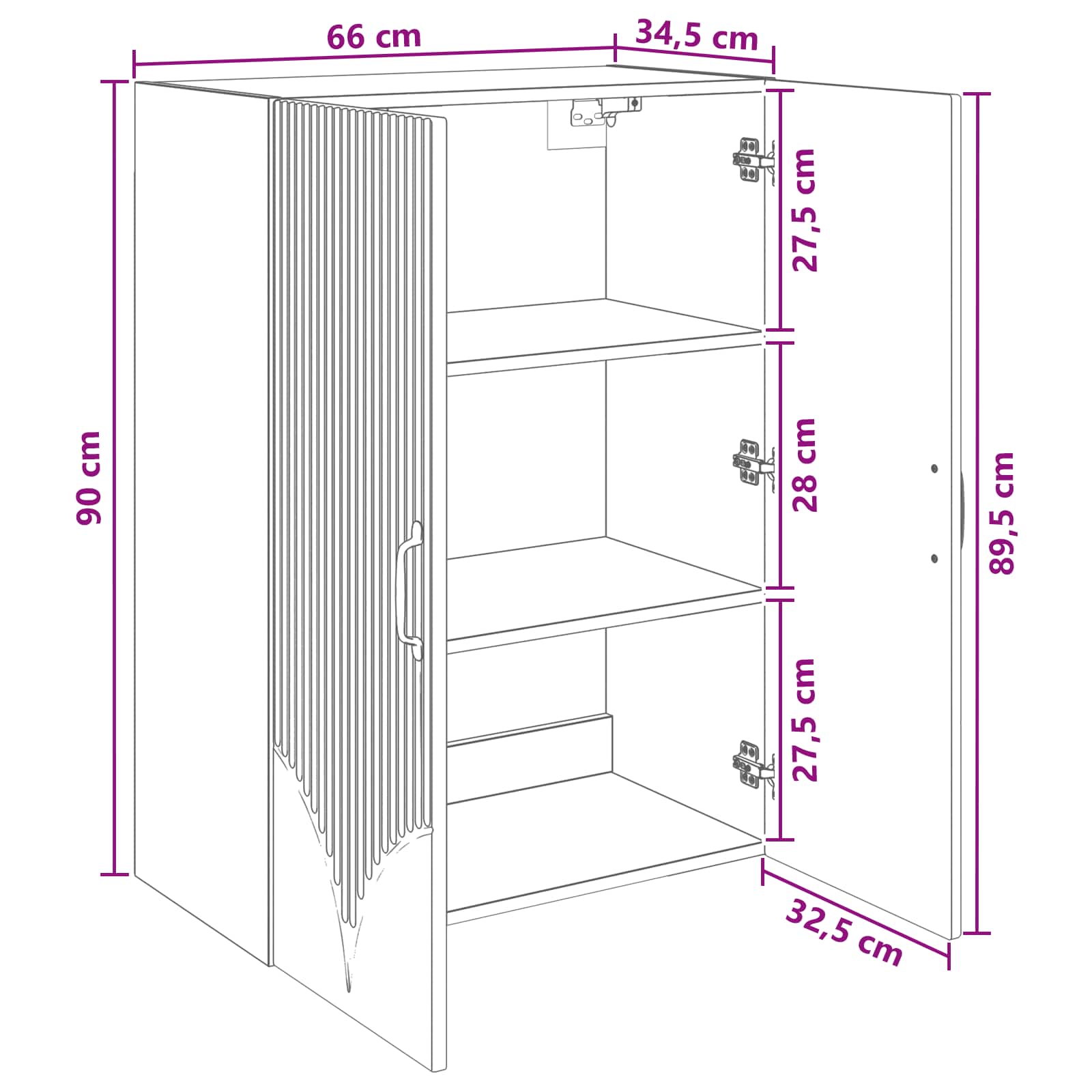 Wandschrank Hochglanz Weiß 66 x 34,5 x 90 cm Holzwerkstoff