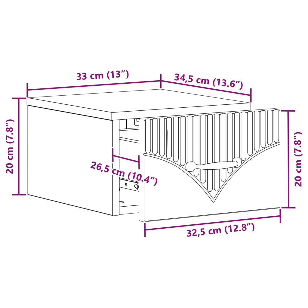 Wandmontierter Nachttisch Betongrau 34,5 x 33 x 20 cm
