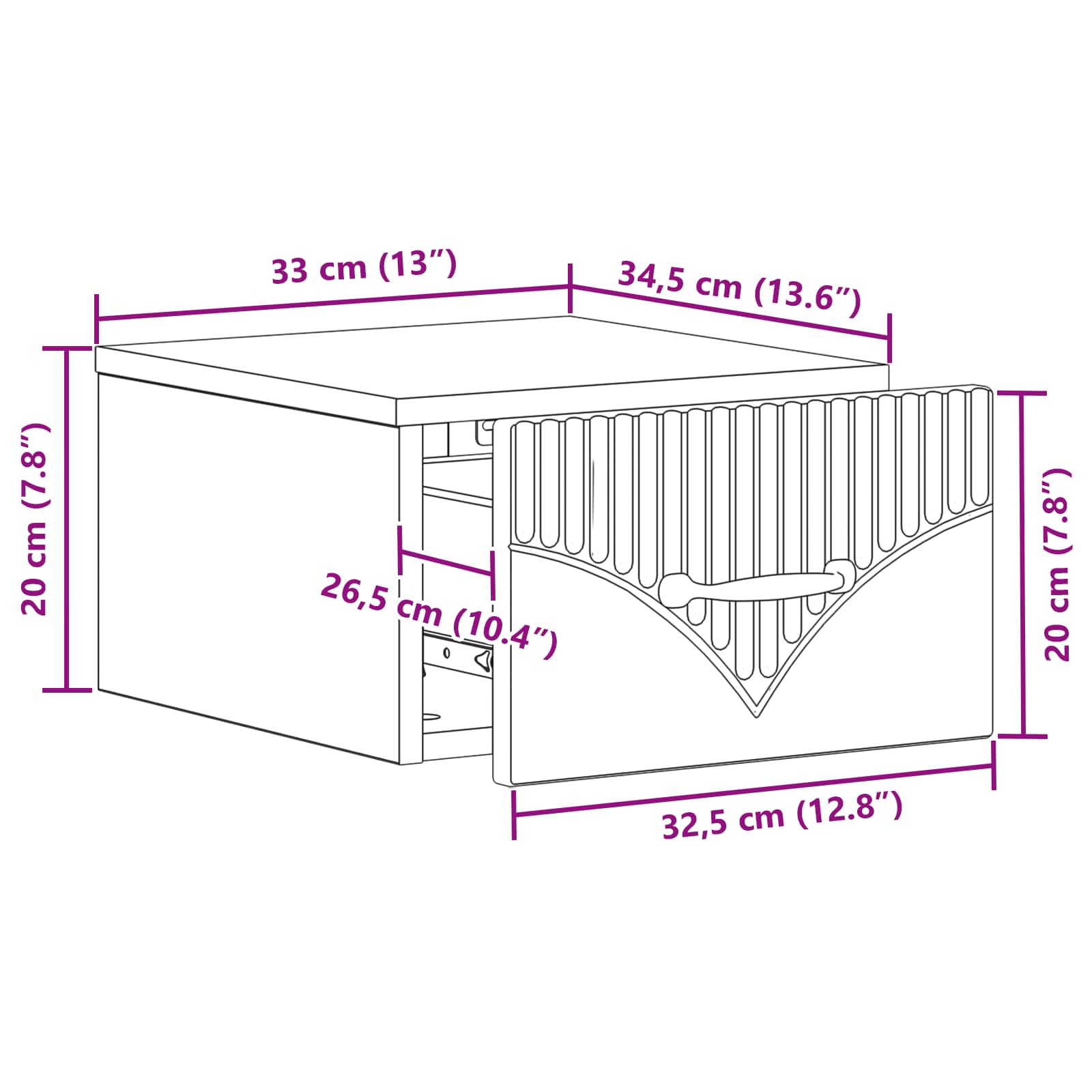 Wandmontierter Nachttisch Hochglanz Weiß 34,5 x 33 x 20 cm