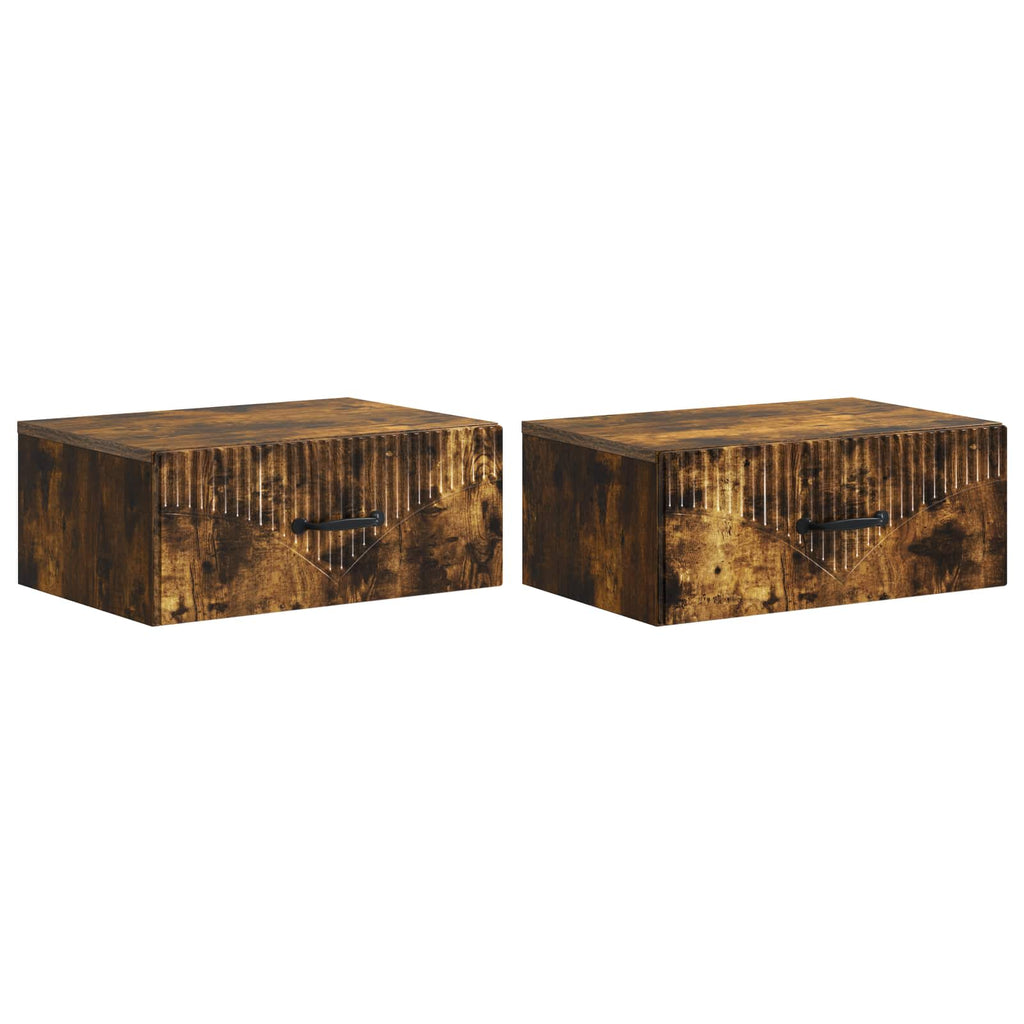 Wandmontierter Nachttisch 2 pcs Geräucherte Eiche Holzwerkstoff