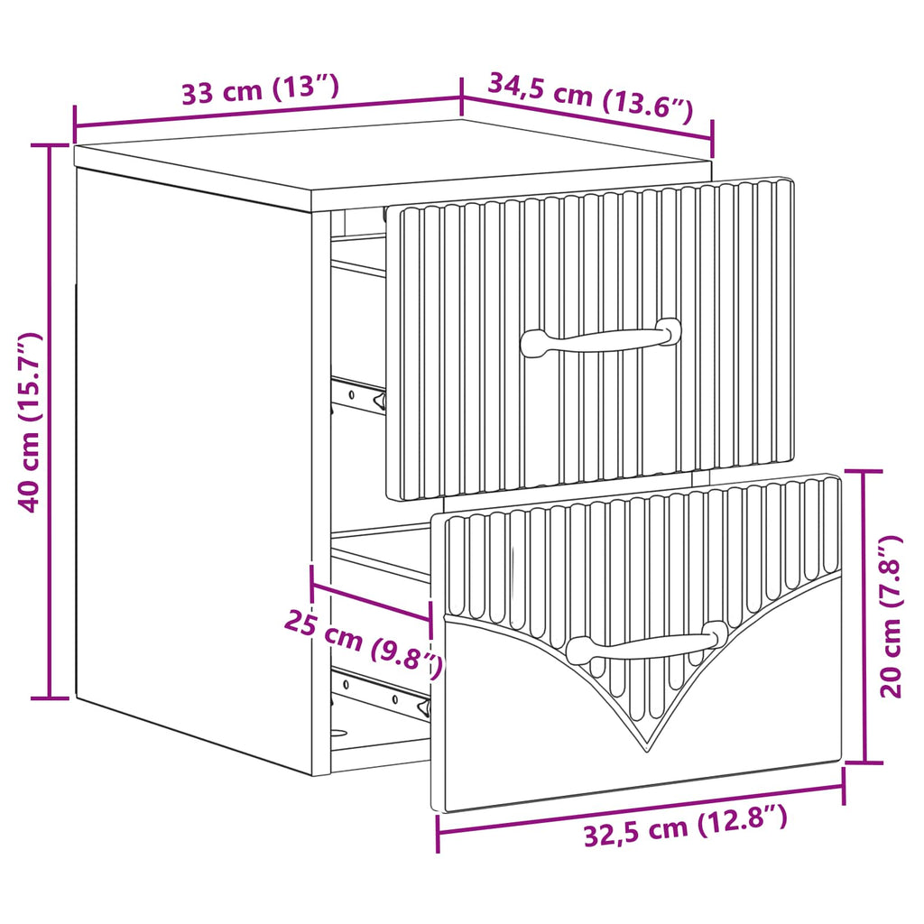 Wandmontierter Nachttisch 2 pcs Betongrau 34,5 x 33 x 40 cm