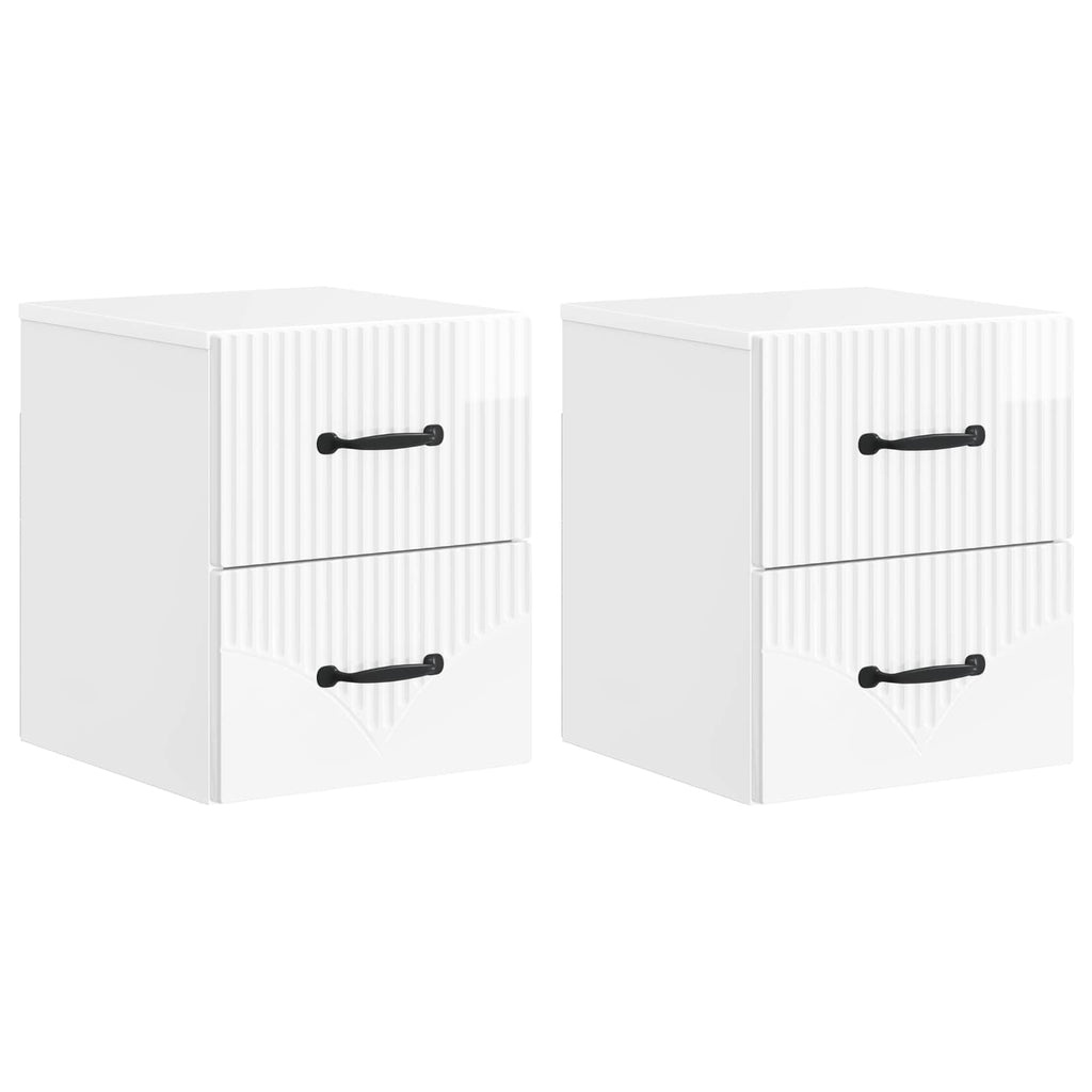 Wandmontierter Nachttisch 2 pcs Hochglanz Weiß Holzwerkstoff