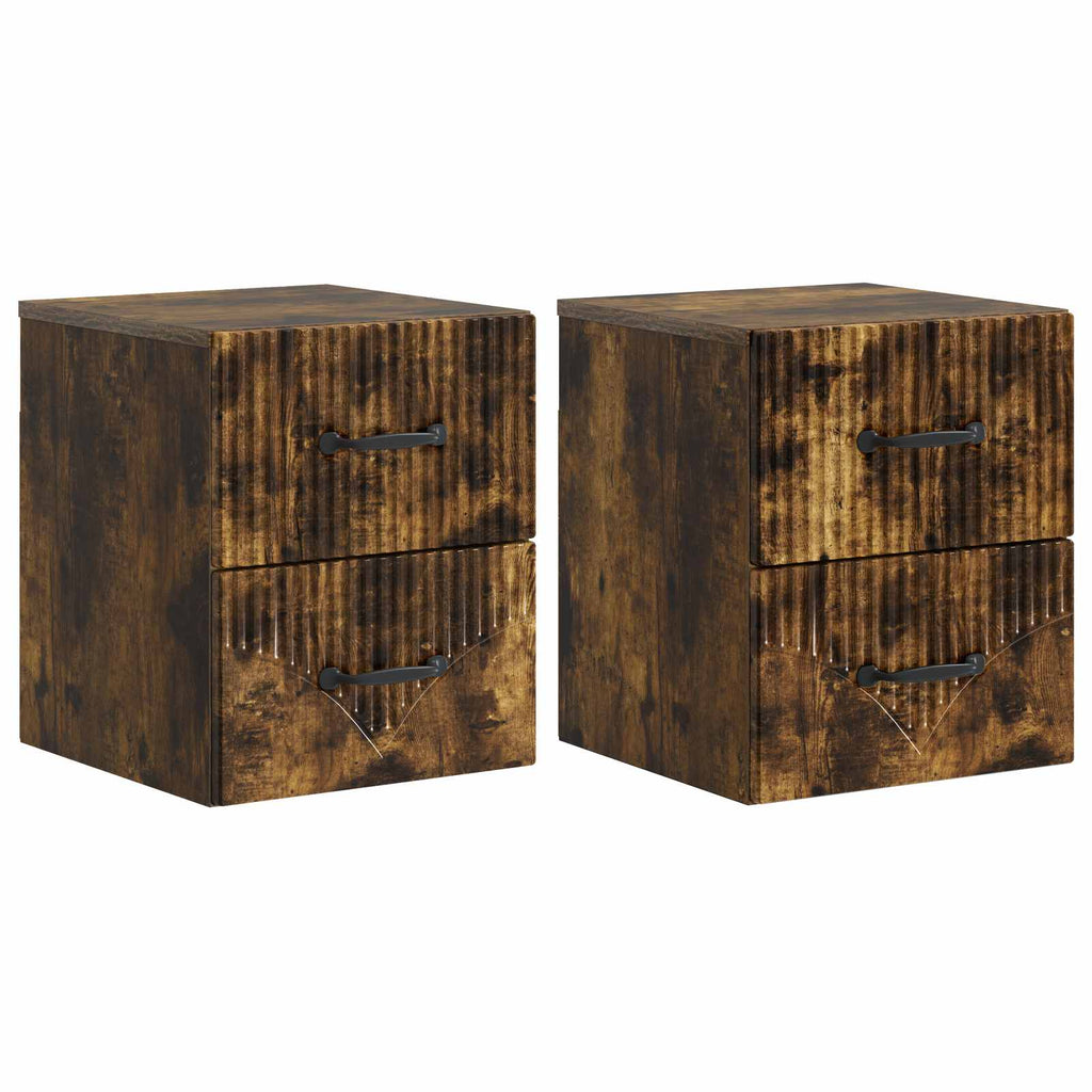 Wandmontierter Nachttisch 2 pcs Geräucherte Eiche Holzwerkstoff