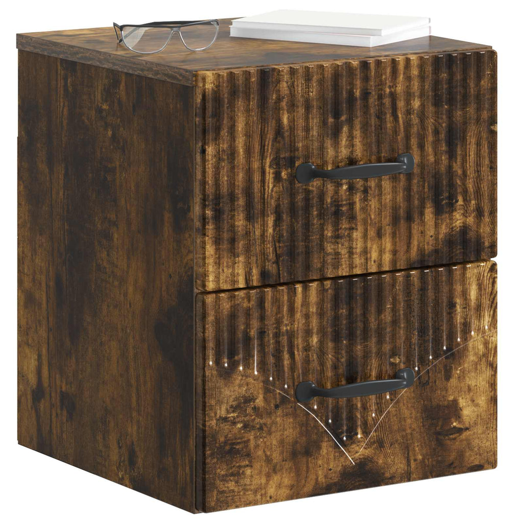 Wandmontierter Nachttisch 2 pcs Geräucherte Eiche Holzwerkstoff