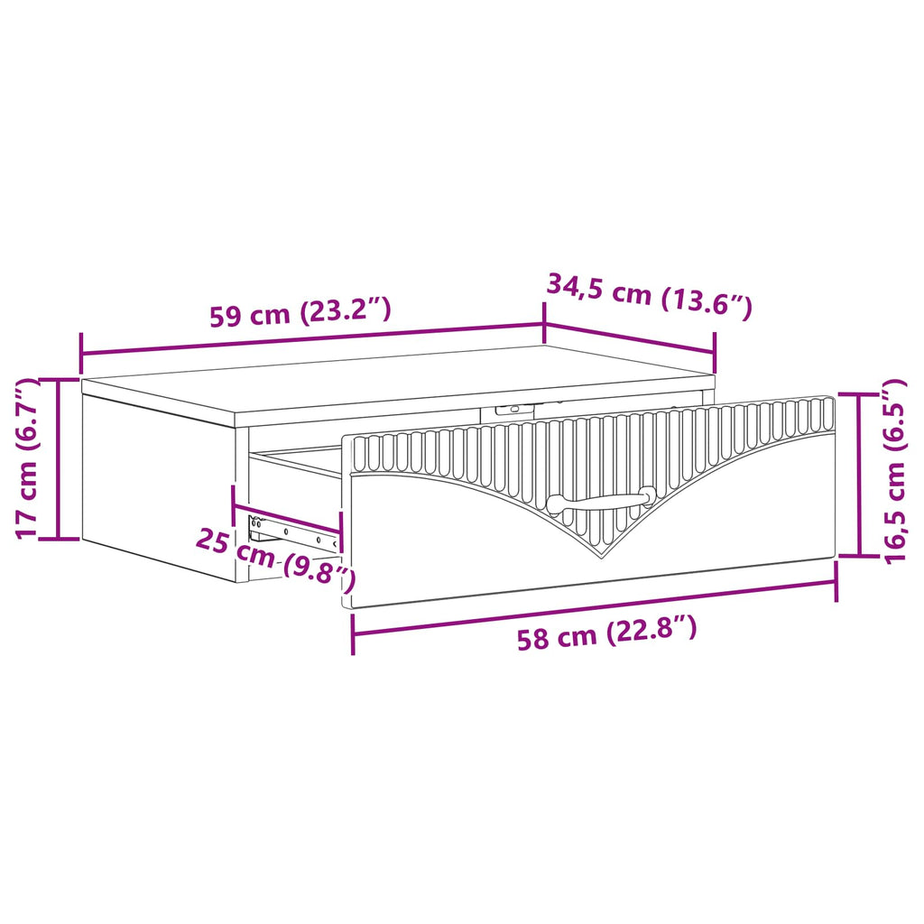 Wandmontierter Beistelltisch Sonoma-Eiche 59 x 34,5 x 17 cm