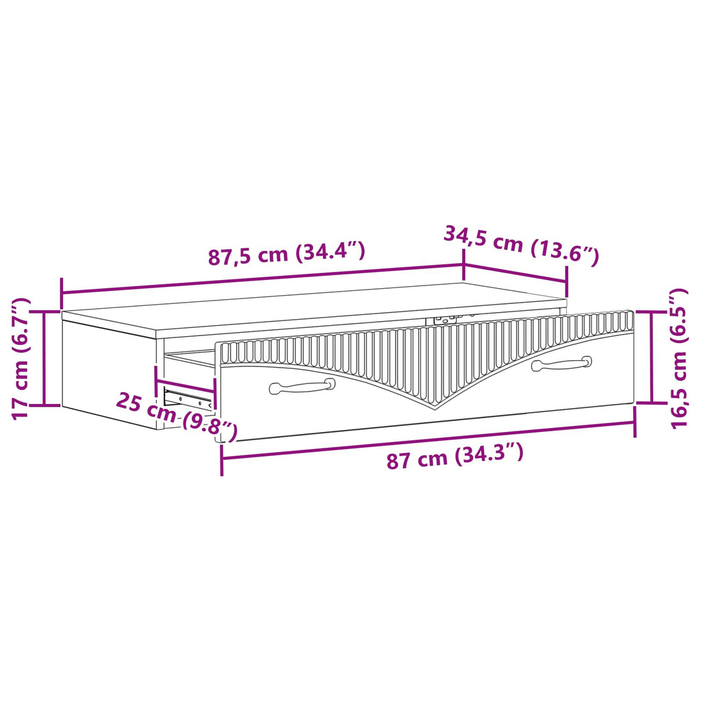 Wandmontierter Beistelltisch Betongrau 87,5 x 34,5 x 17 cm