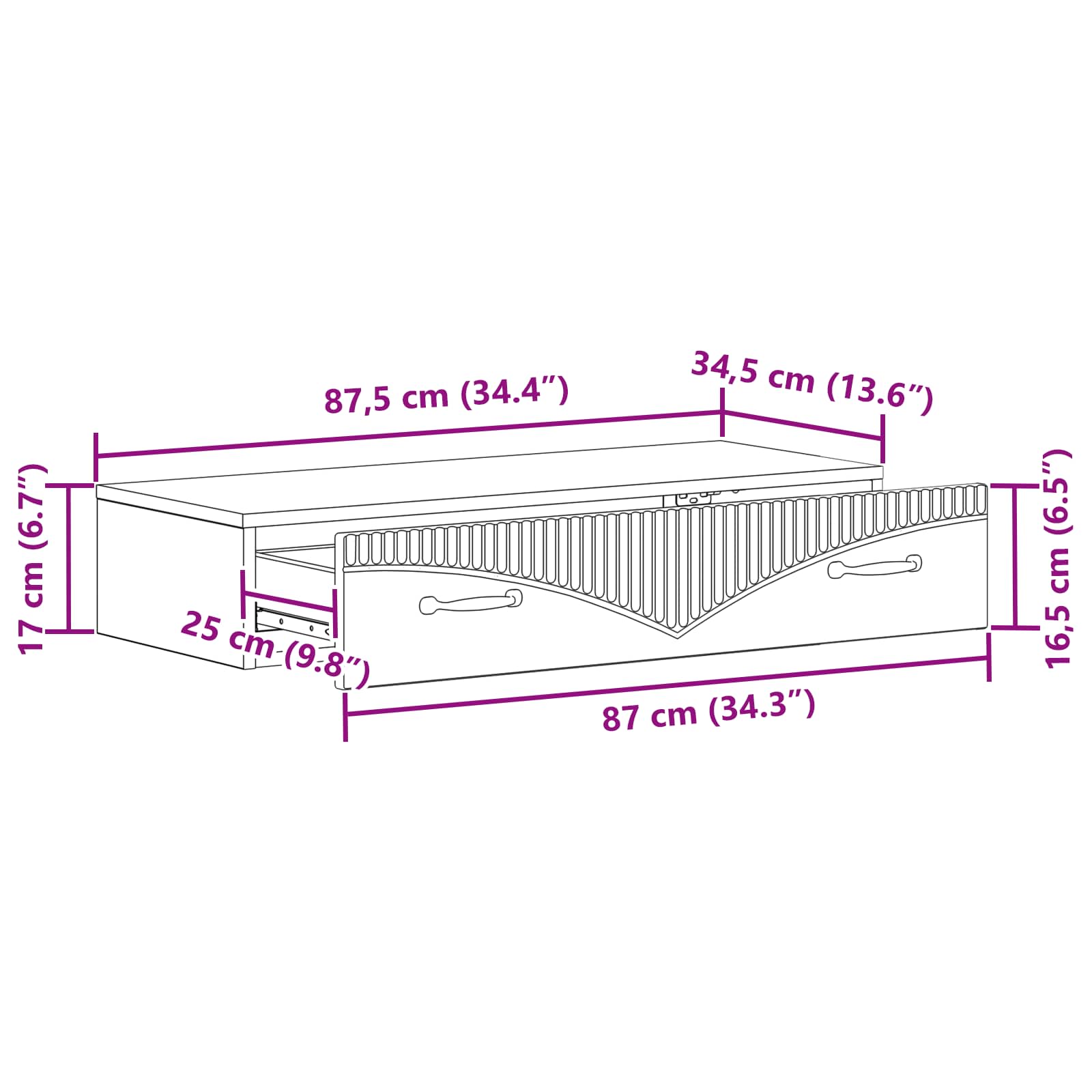 Wandmontierter Beistelltisch Altholz 87,5 x 34,5 x 17 cm