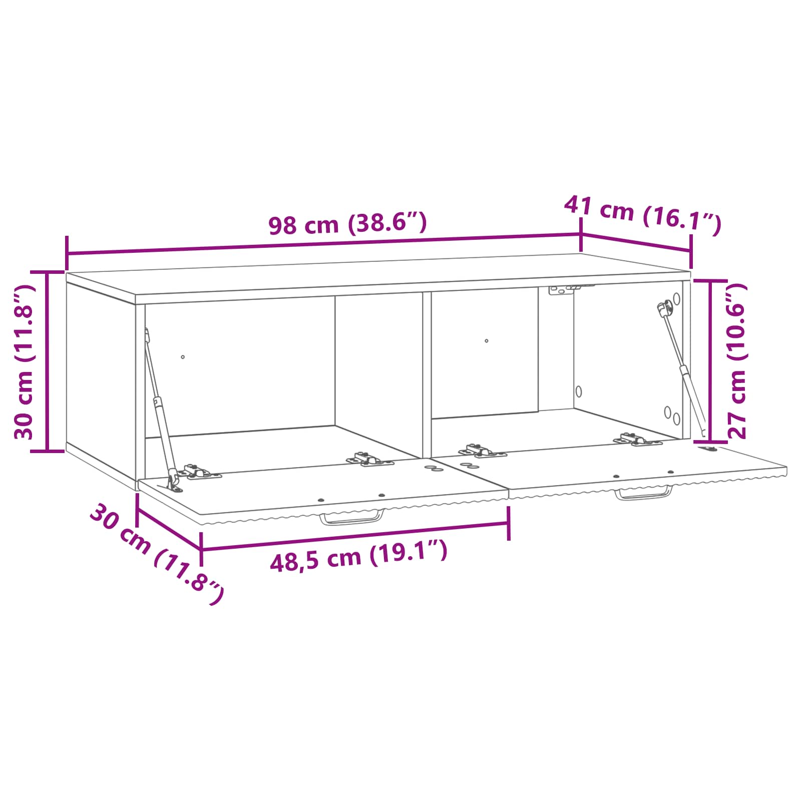 Wandmontierter TV-Schrank Altholz 98 x 41 x 30 cm Holzwerkstoff