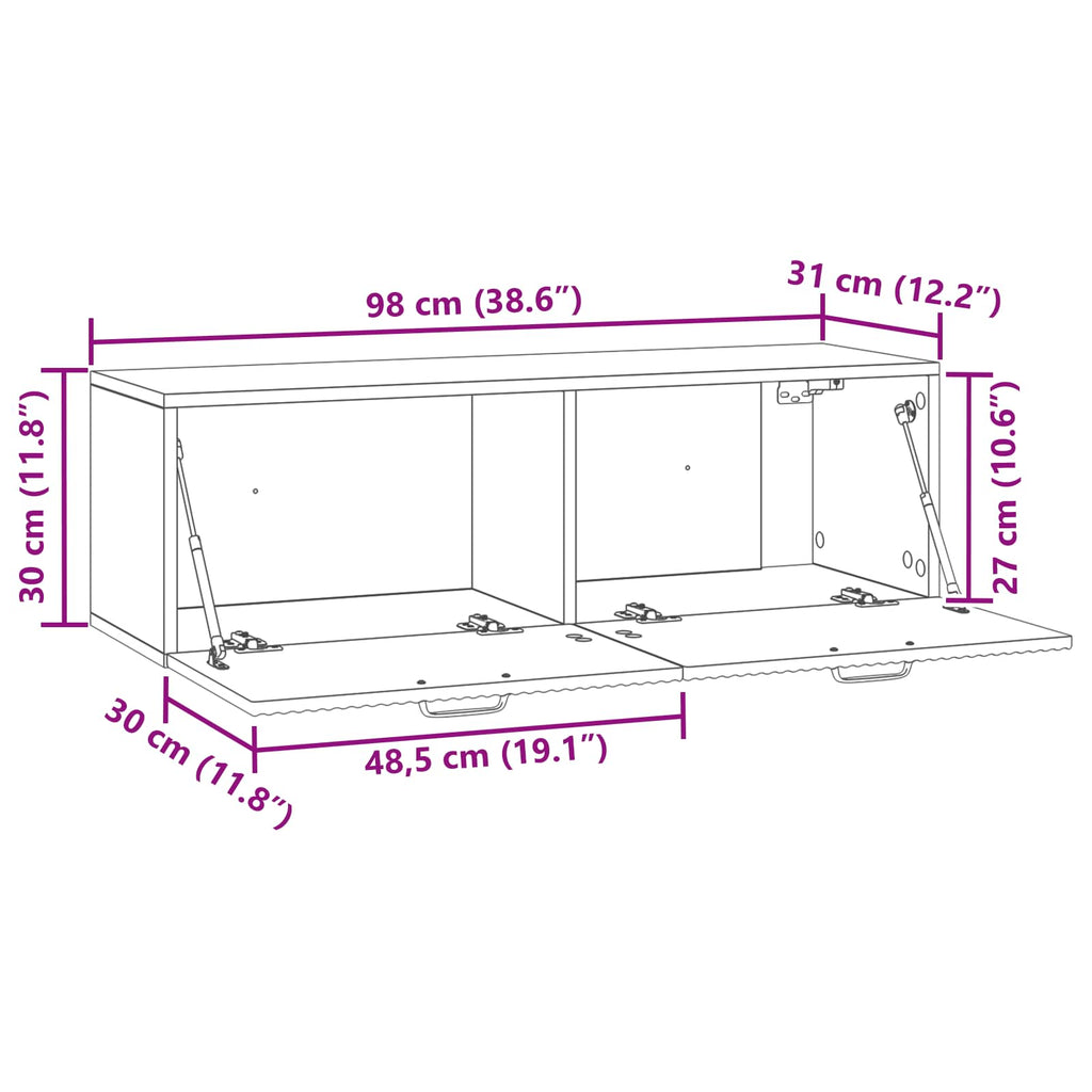 Wandmontierter TV-Schrank Hochglanz Weiß 98 x 31 x 30 cm