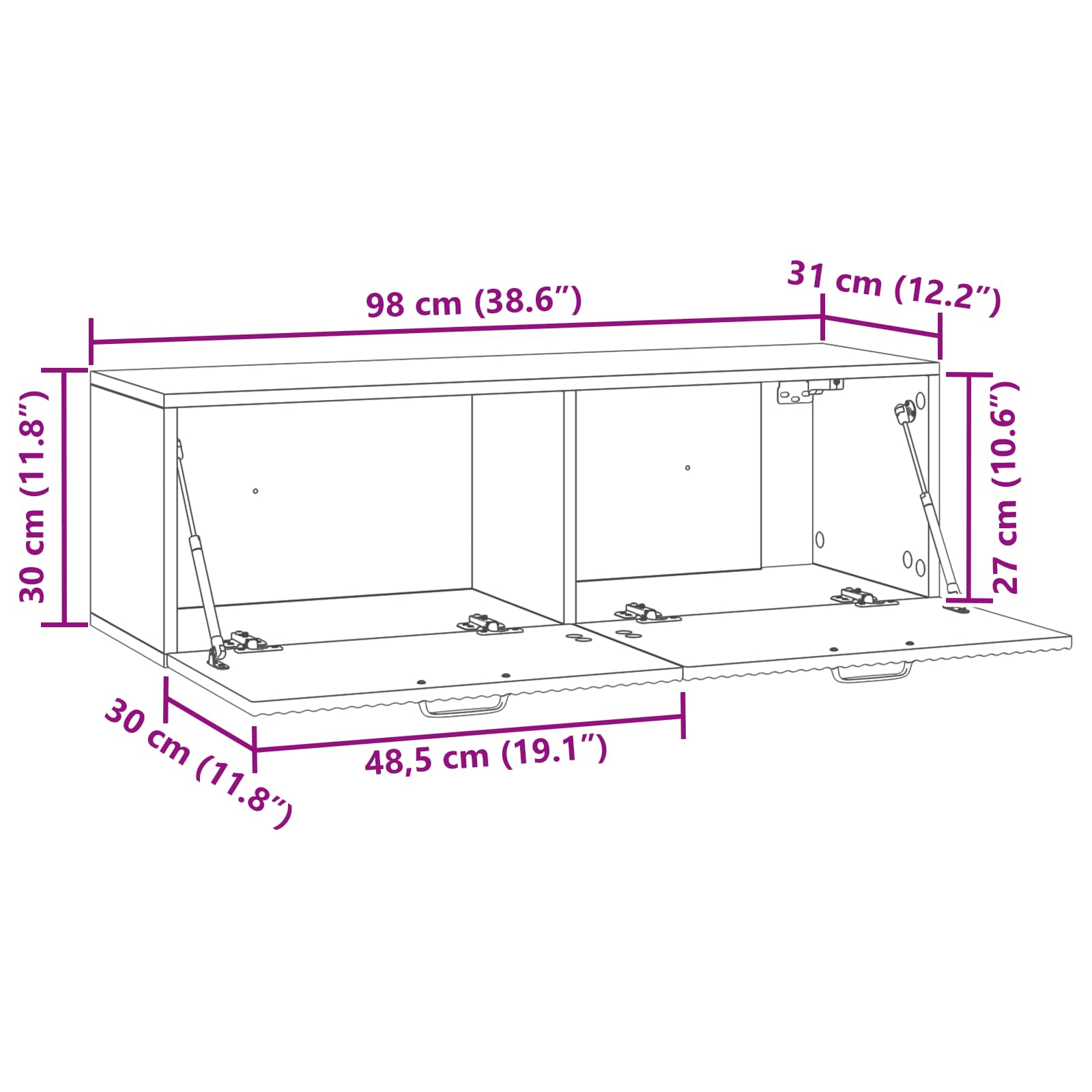 Wandmontierter TV-Schrank Geräucherte Eiche 98 x 31 x 30 cm