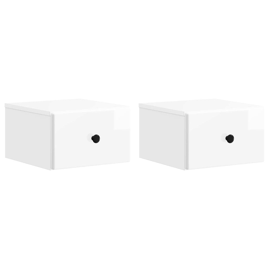 Wandmontierter Nachttisch 2 pcs Hochglanz Weiß Holzwerkstoff