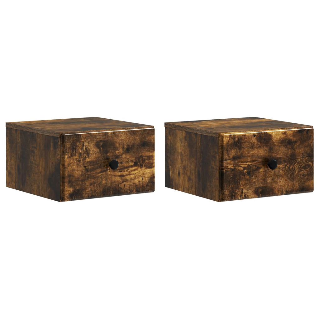 Wandmontierter Nachttisch 2 pcs Geräucherte Eiche Holzwerkstoff